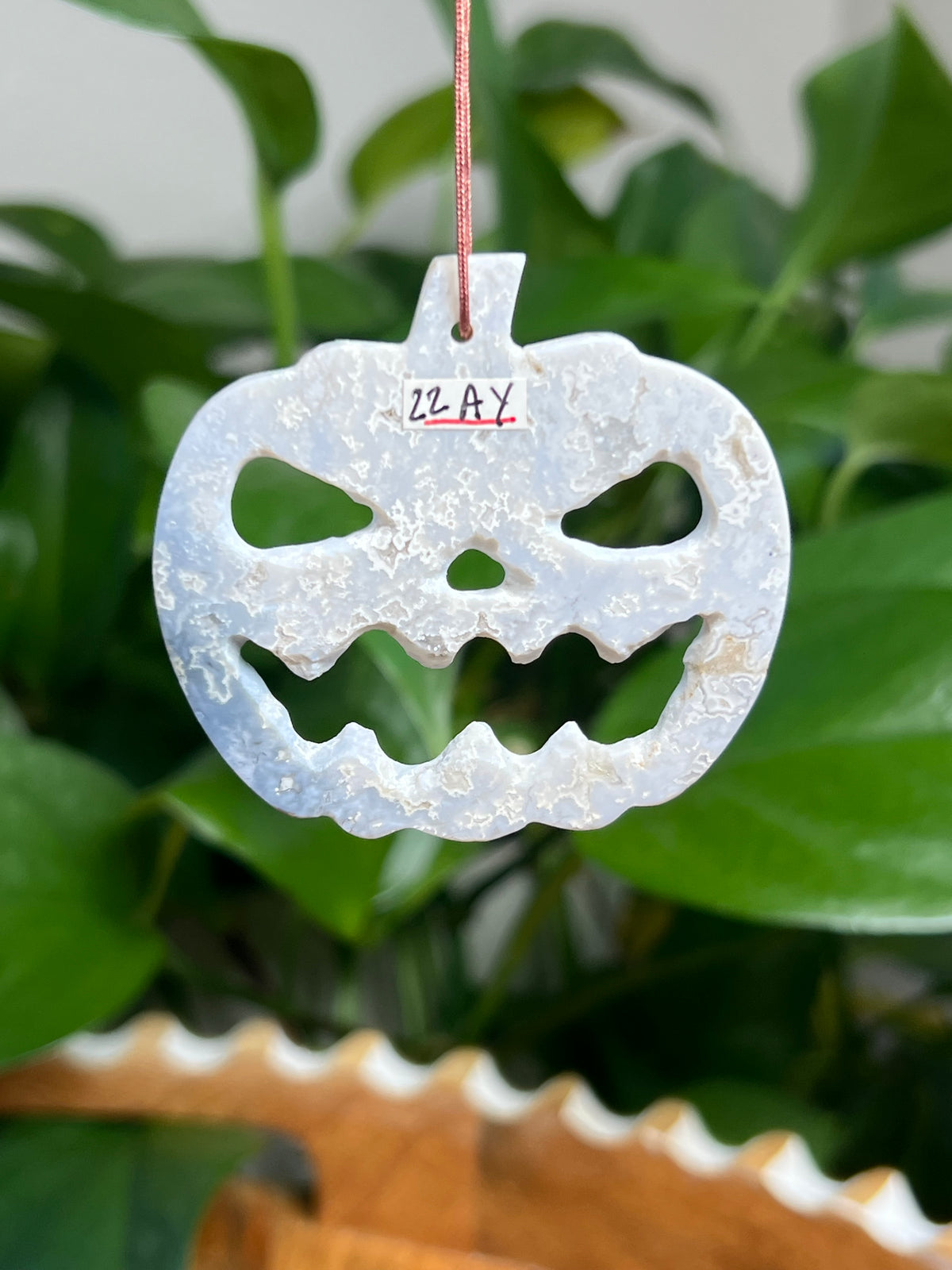 Blue Plume Agate Jack-O-Lantern Ornaments