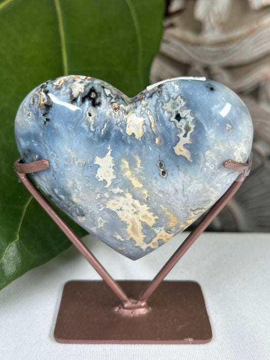 Blue plume agate heart