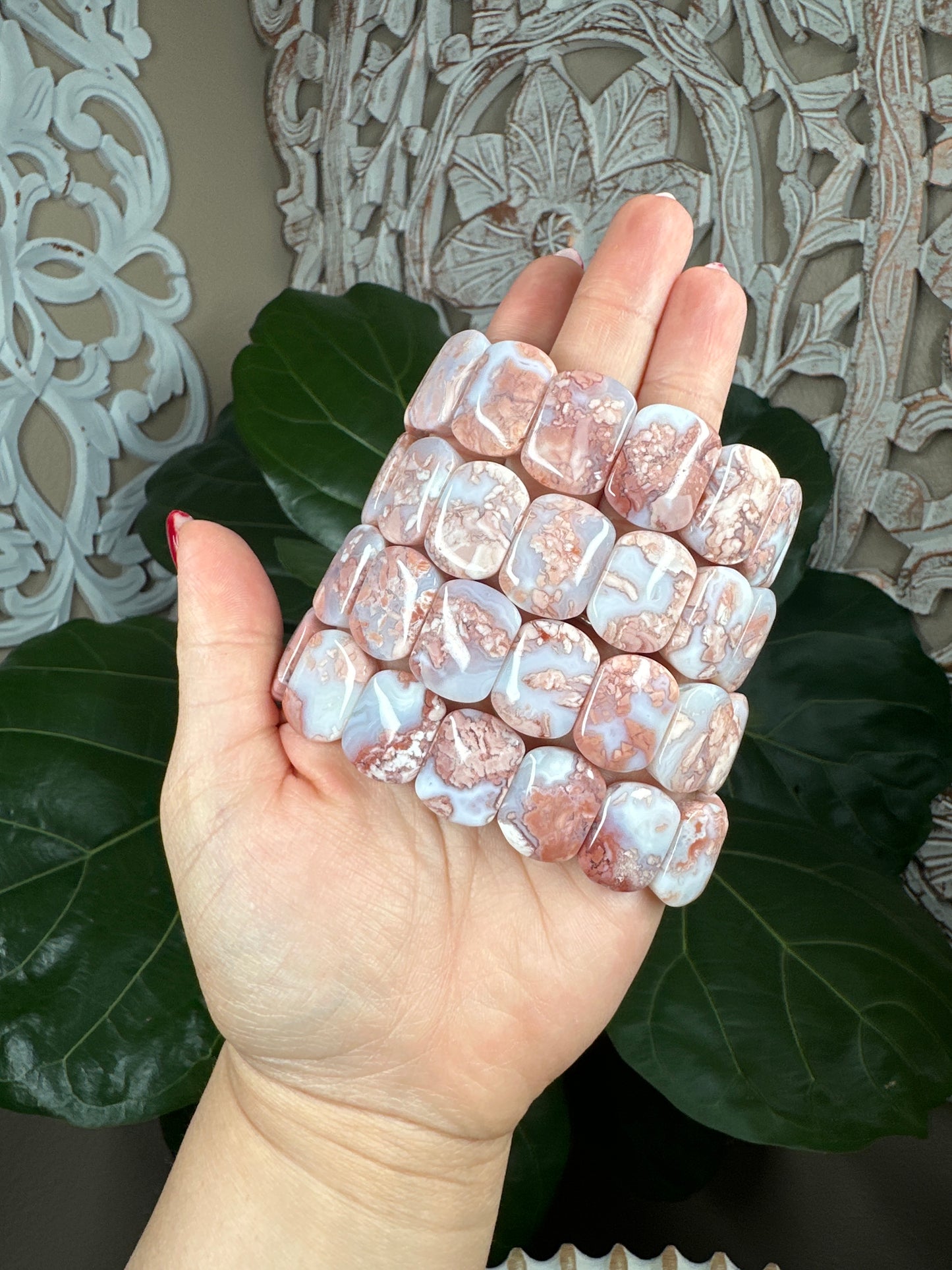 Cotton Candy Agate Beaded Bracelet (Pink Agate)