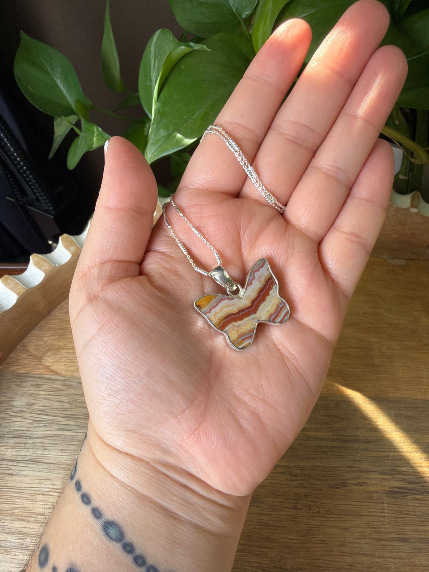 Crazy Lace Agate Butterfly Pendant