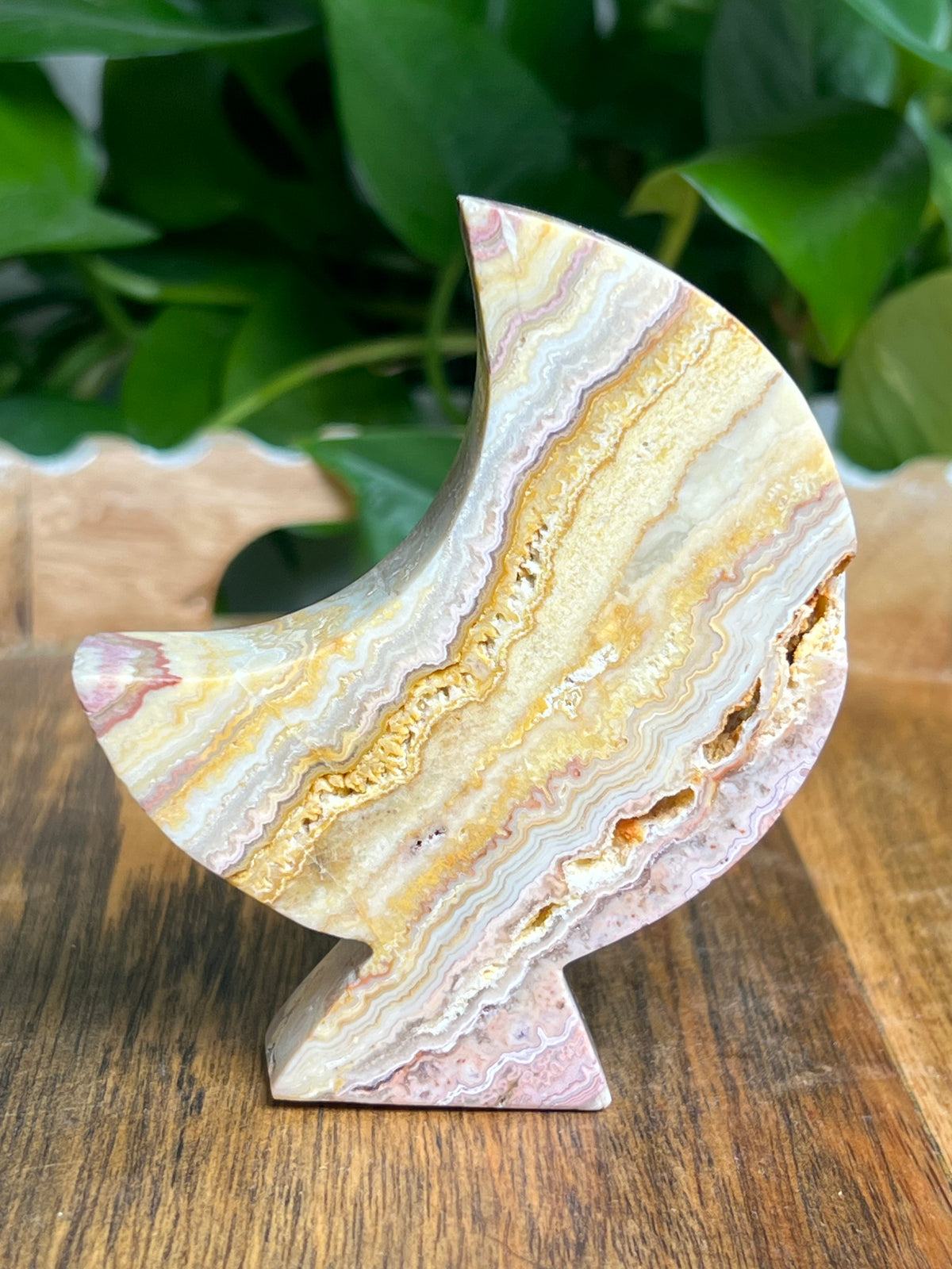 Crazy Lace Agate Self Standing Moon: E