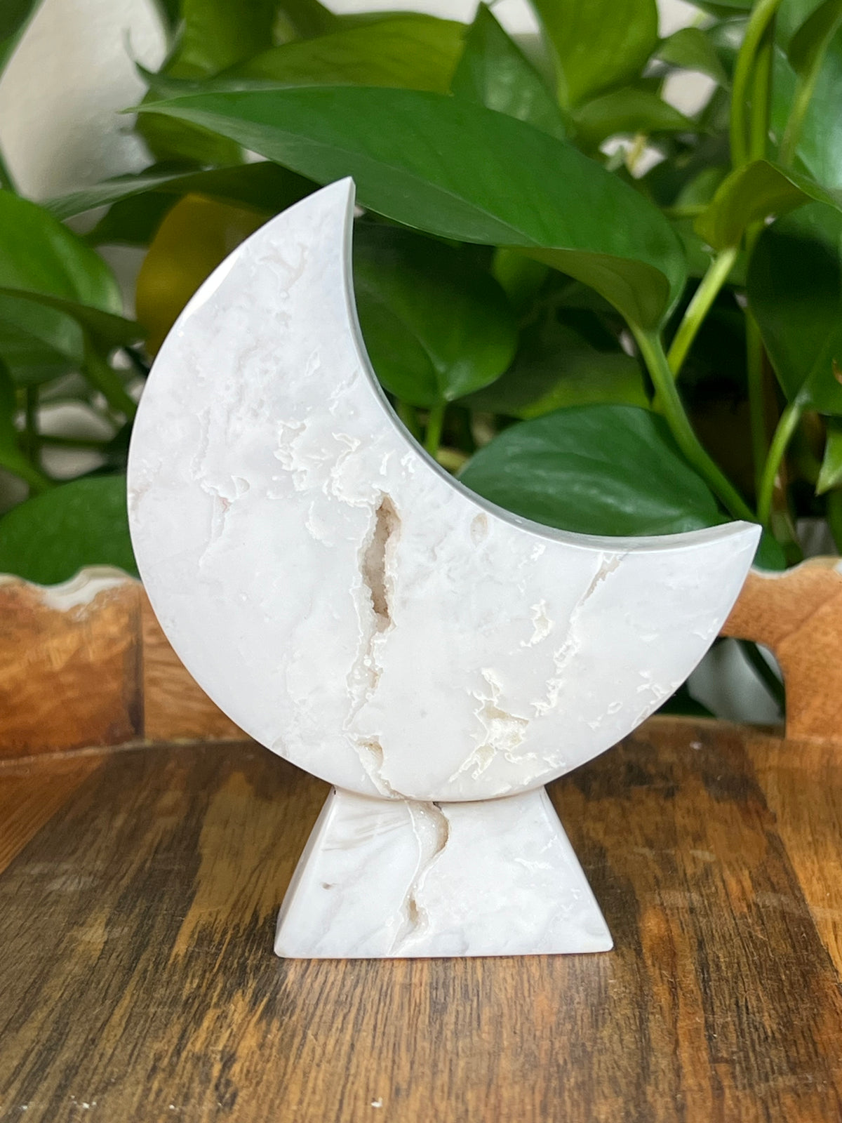 White Plume Agate Self Standing Moons