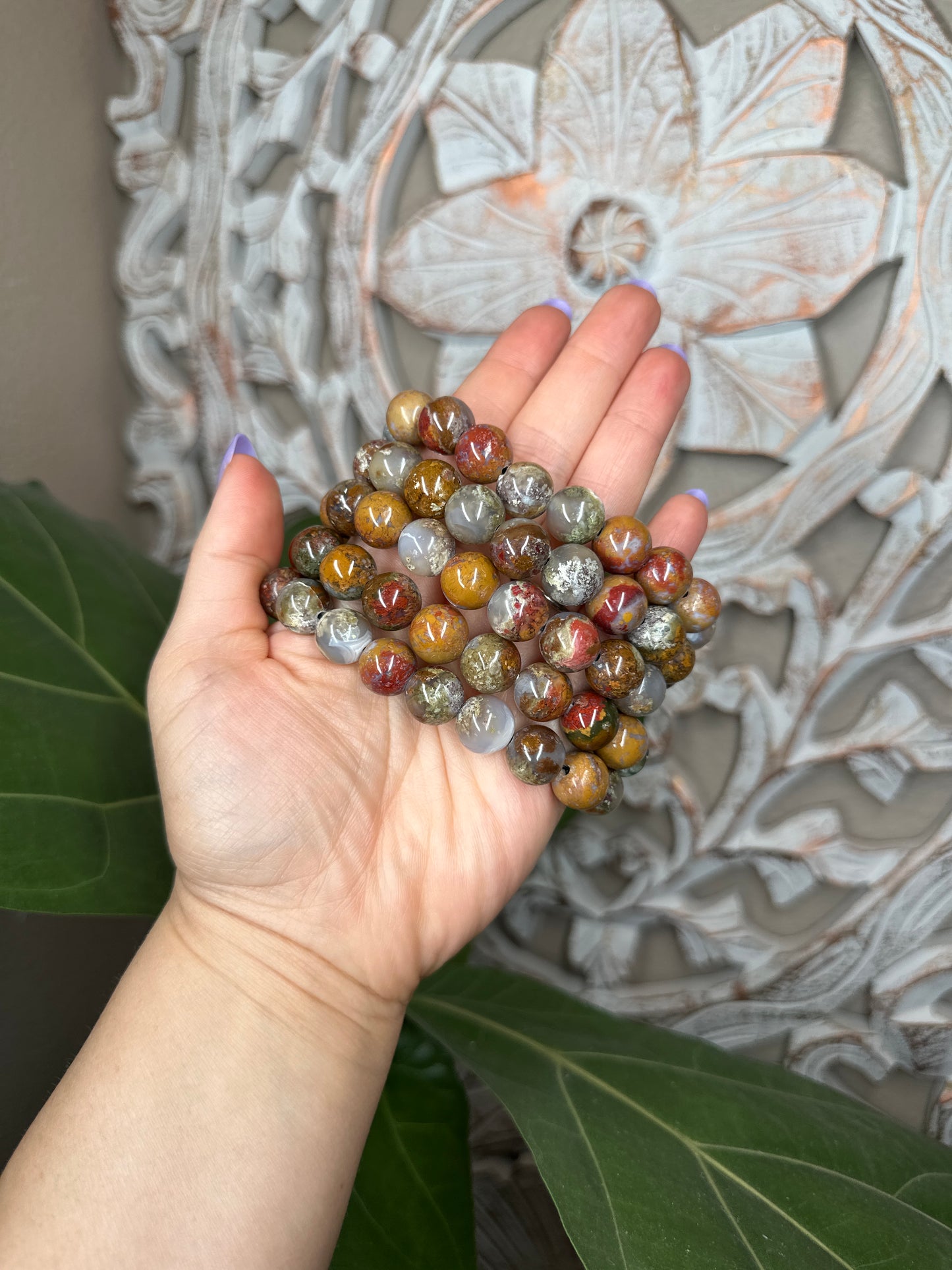 Scenic Moss Agate Beaded Bracelet (12mm)