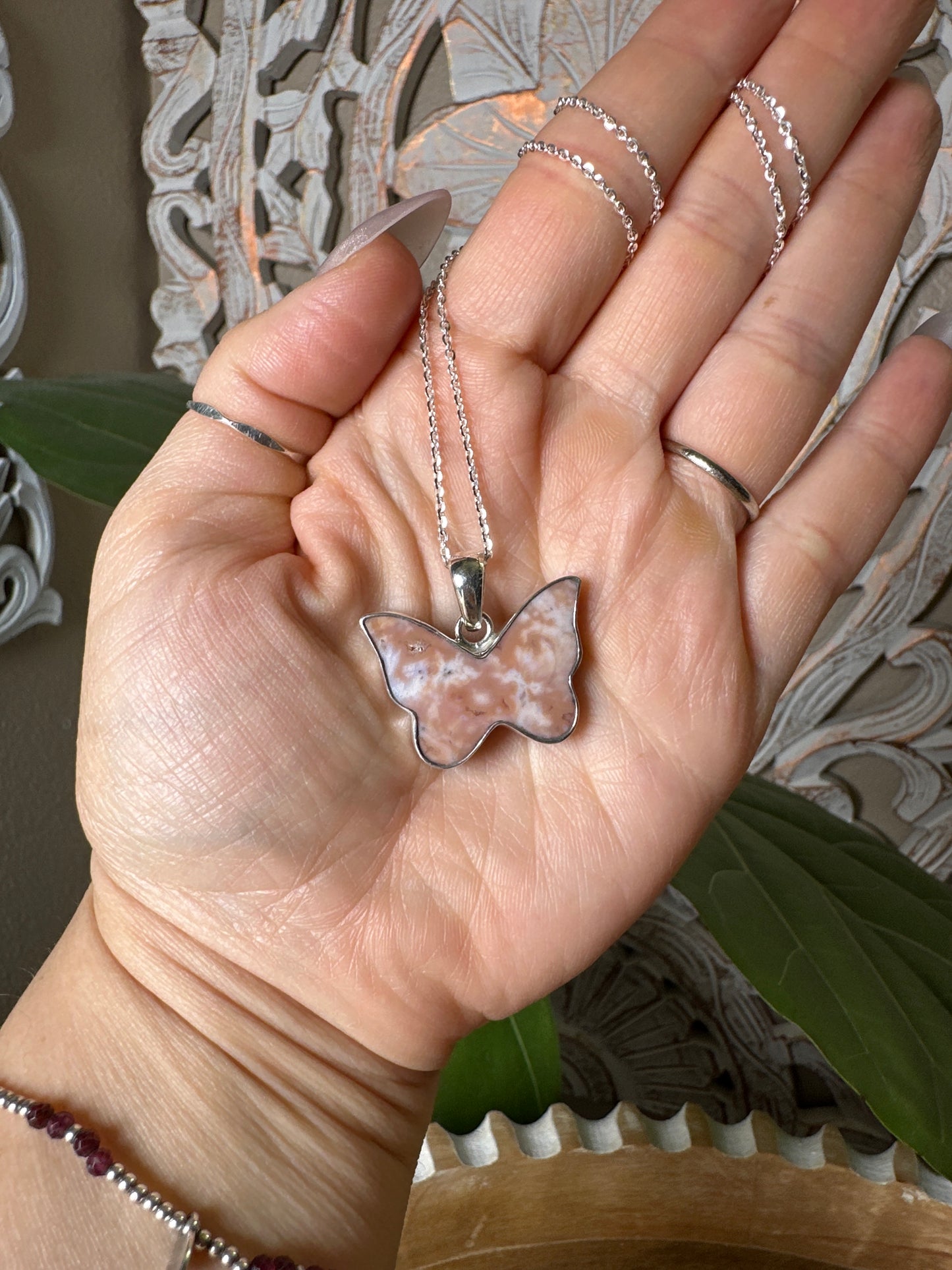 Pink Carnelian Butterfly Pendant