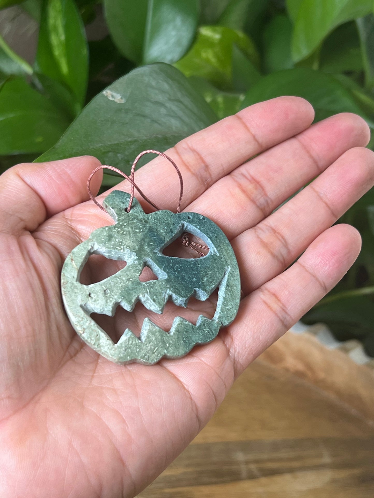 Blue Green Jasper Jack-O-Lantern Ornament