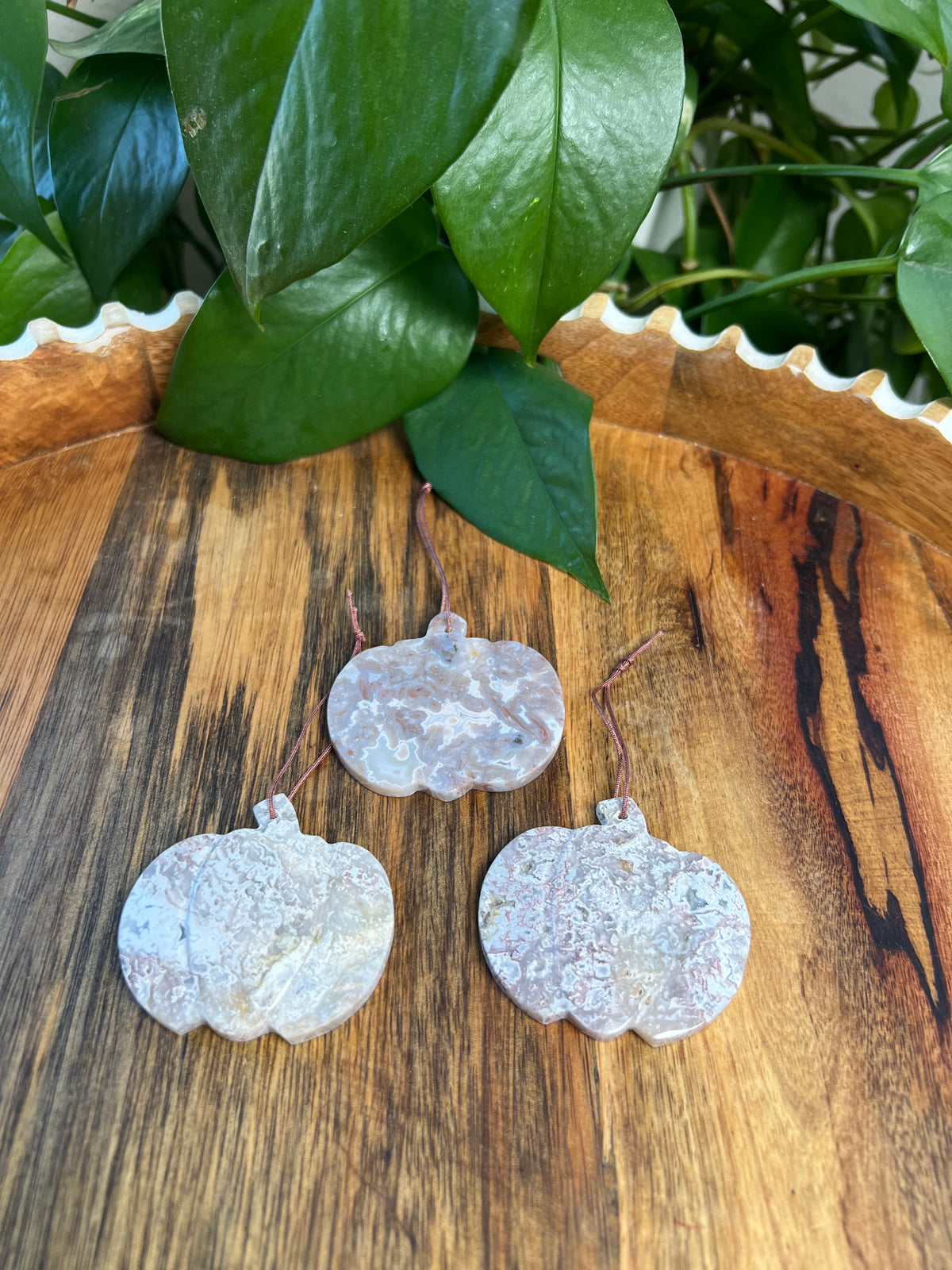 Sumatra Plume Agate Pumpkin Ornaments