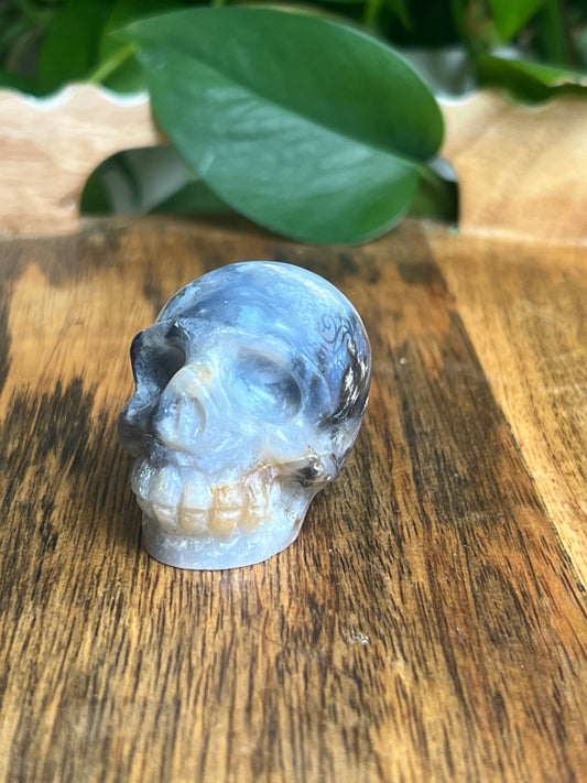 Blue Plume Agate Skull: H