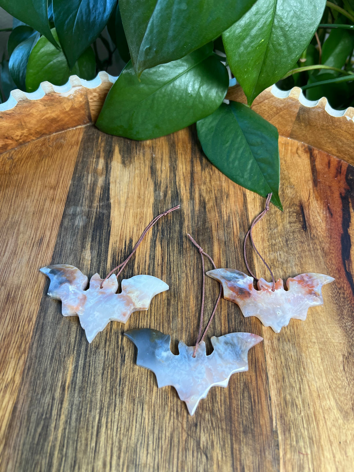 Rainbow Plume Agate Bat Ornaments