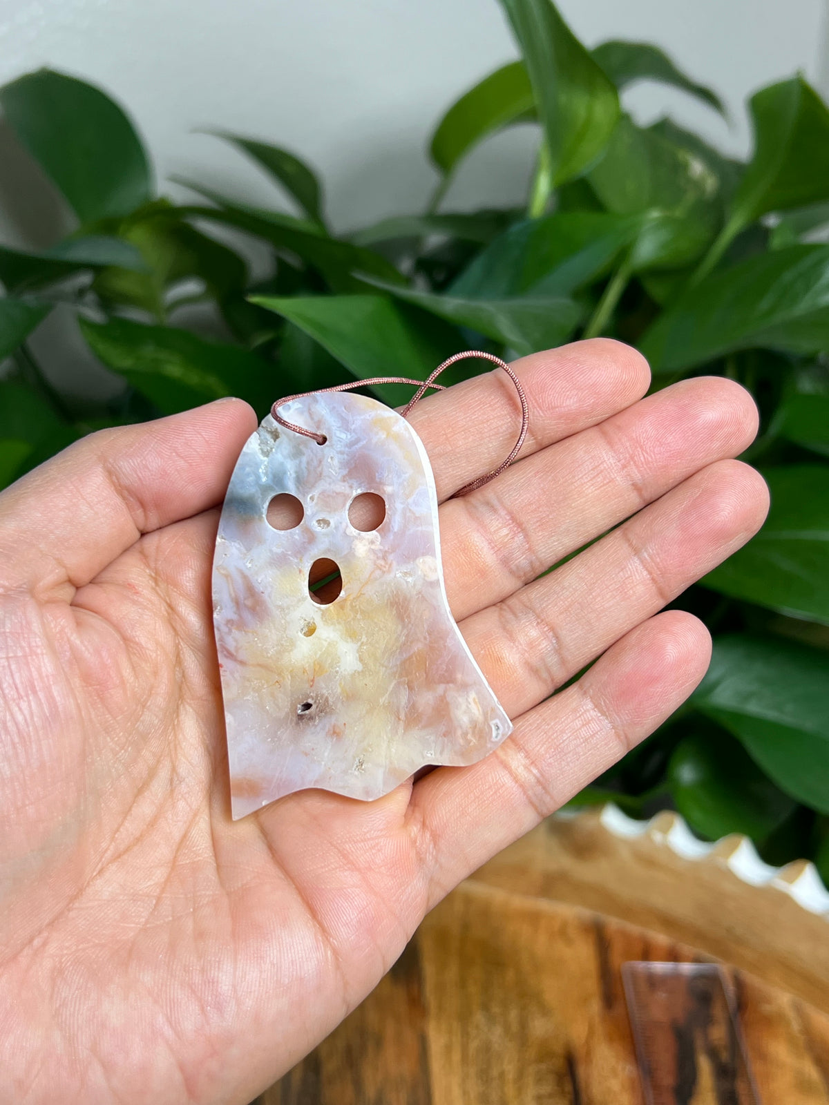 Rainbow Plume Agate Ornament Ghost: KF