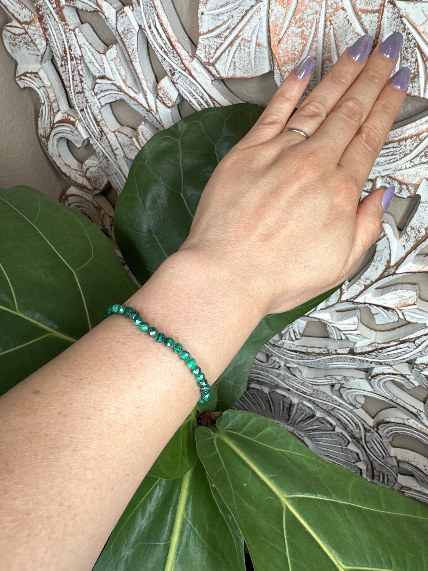 Faceted Malachite Beaded Bracelet (4mm)
