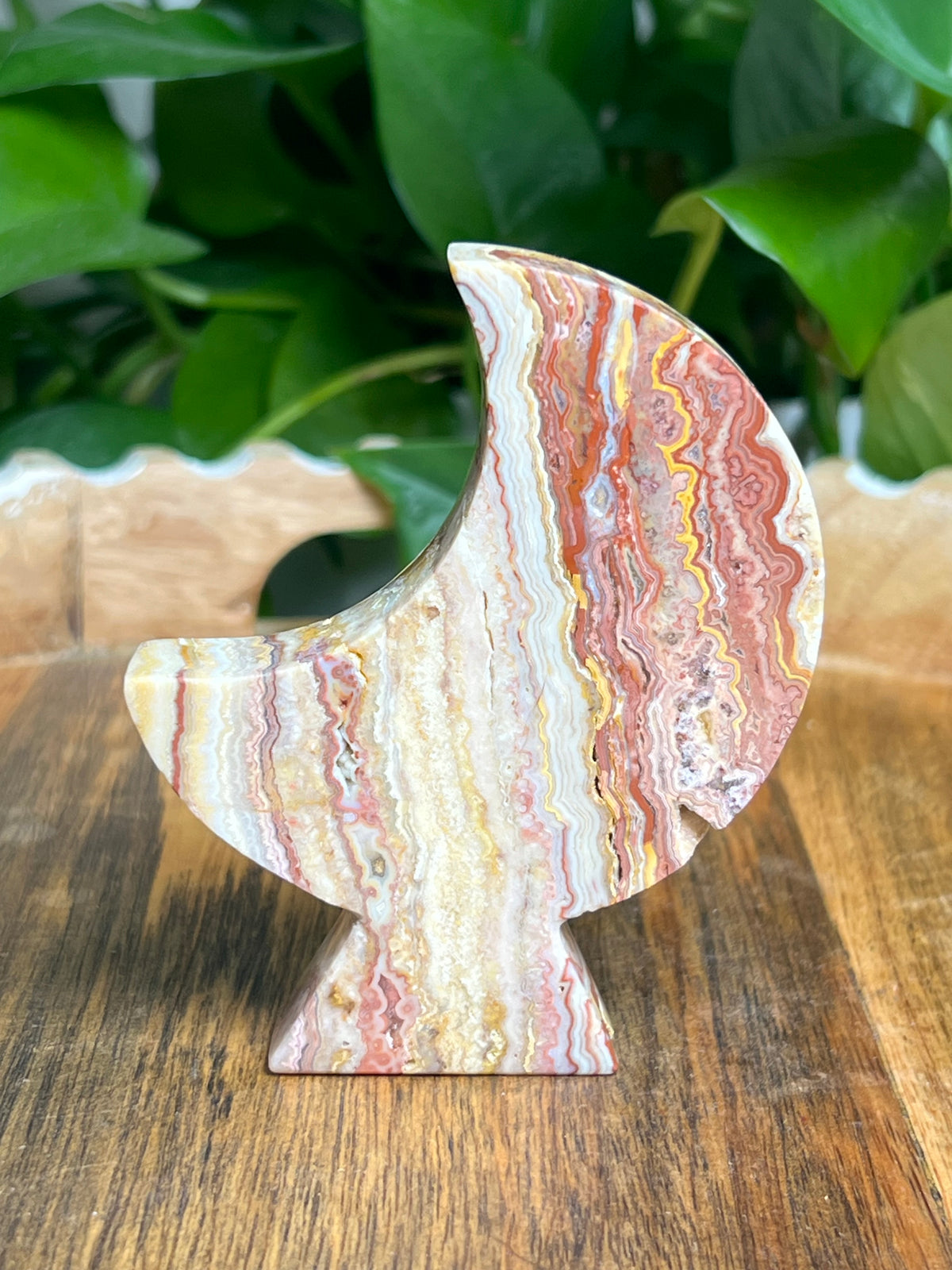 Crazy Lace Agate Self Standing Moon: Z