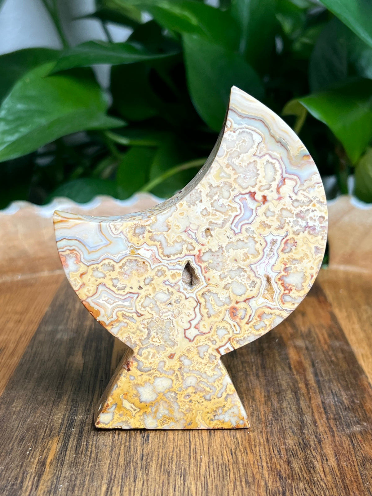 Crazy Lace Agate Self Standing Moon: BS