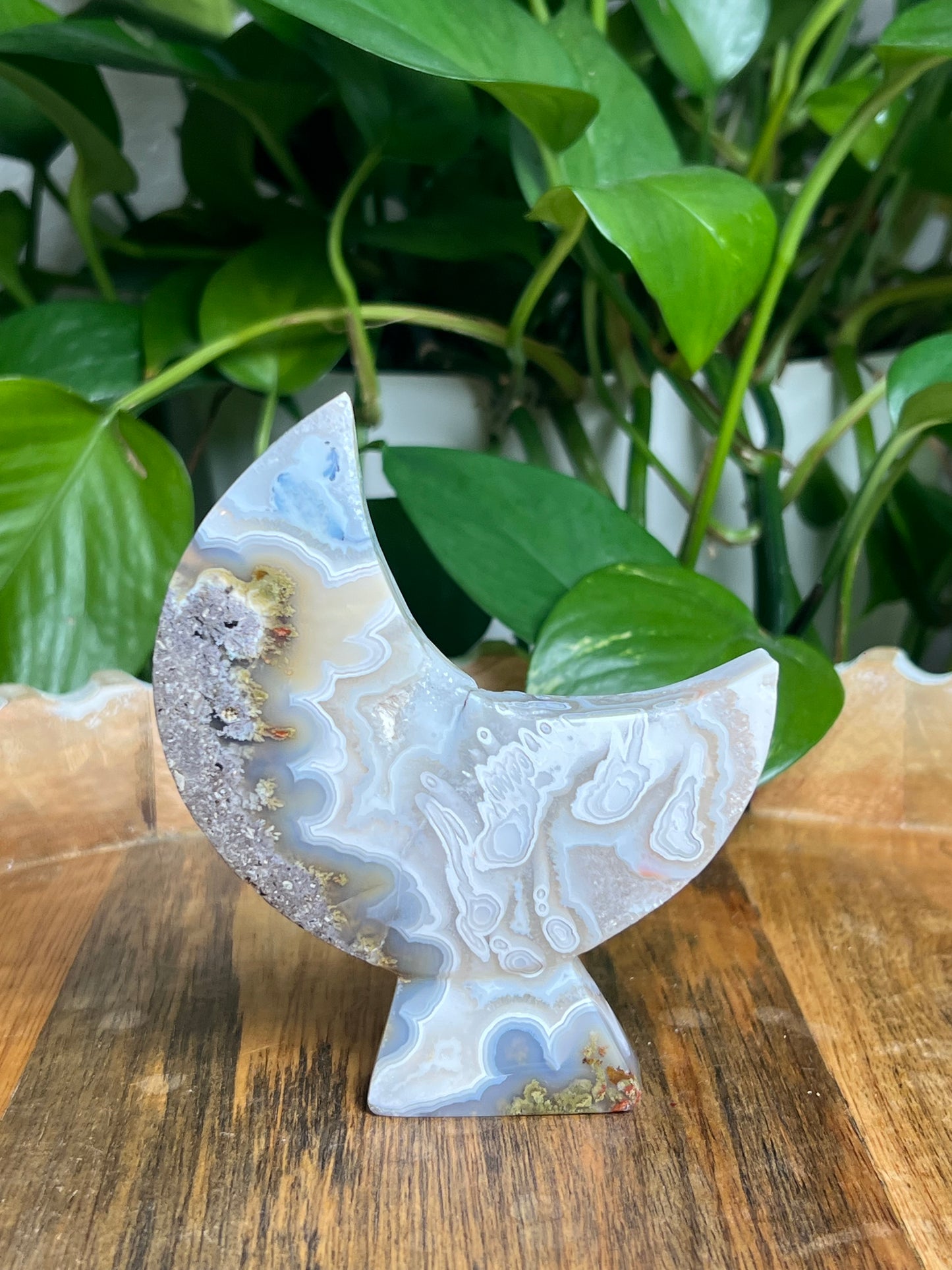 Scenic Moss Agate Self-Standing Moon: PR