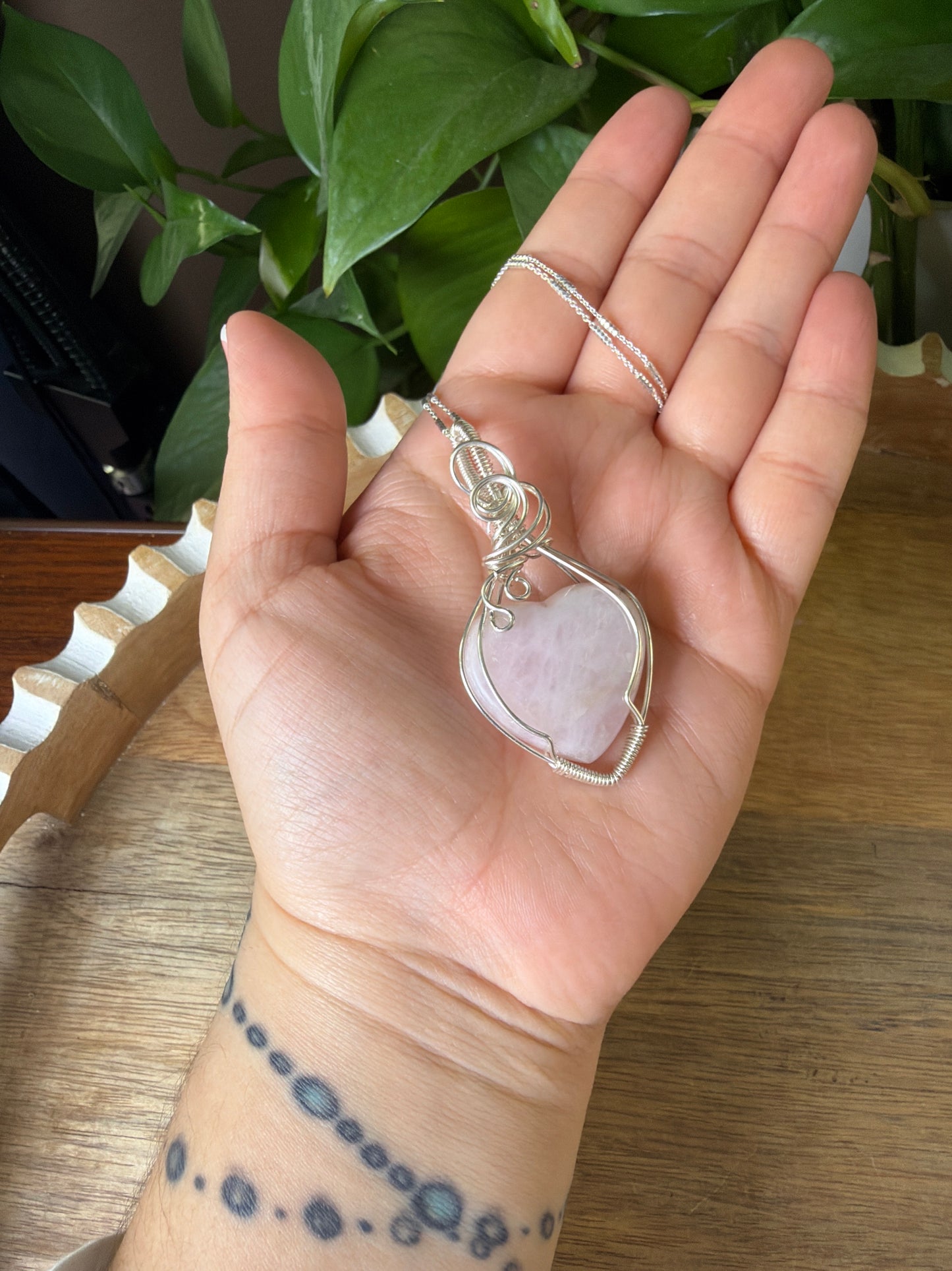 Rose Quartz Heart Wire Wrapped Necklace