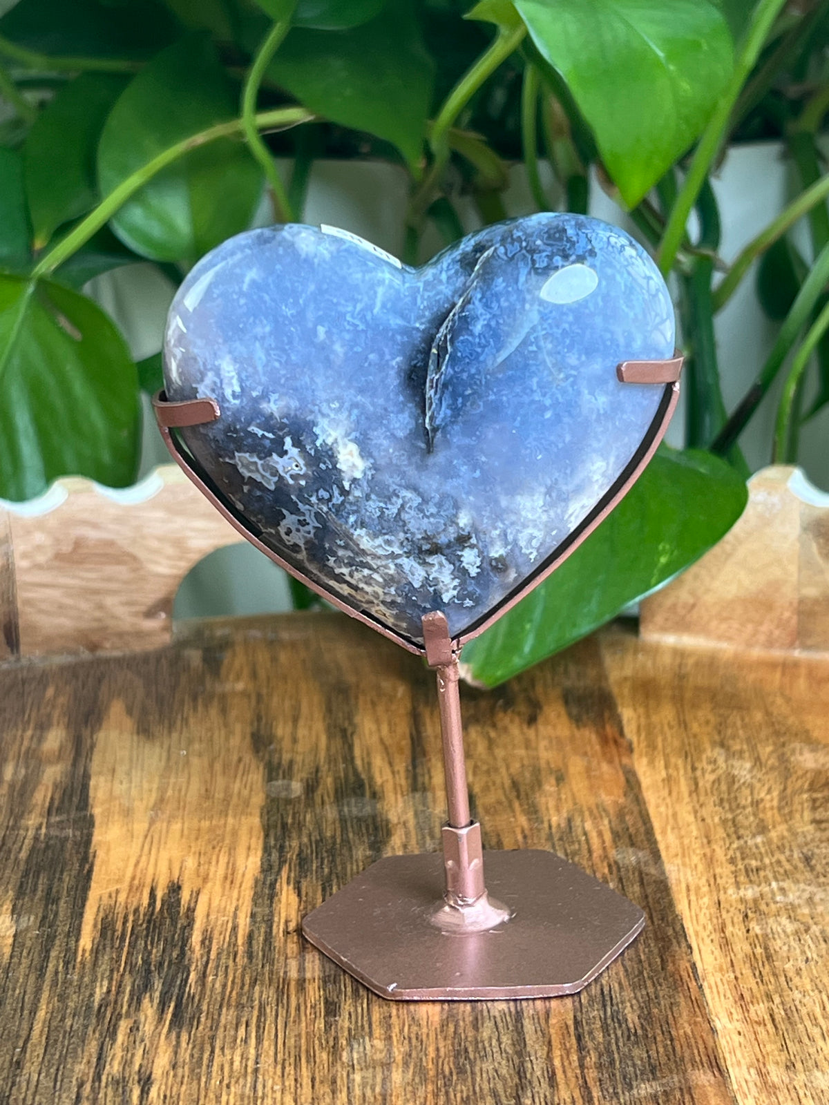 Blue Plume Agate Heart: NS