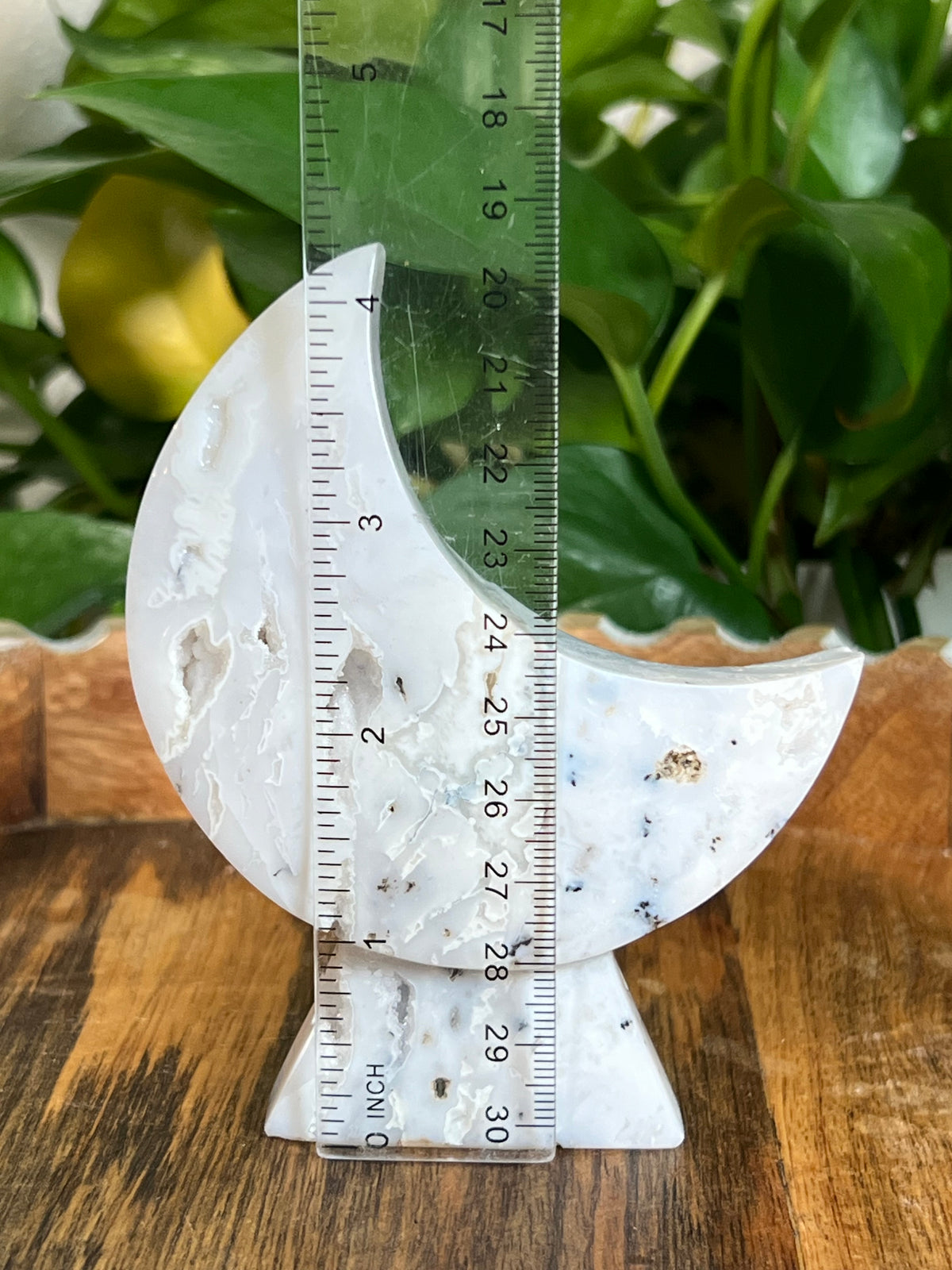White Plume Agate Self Standing Moons