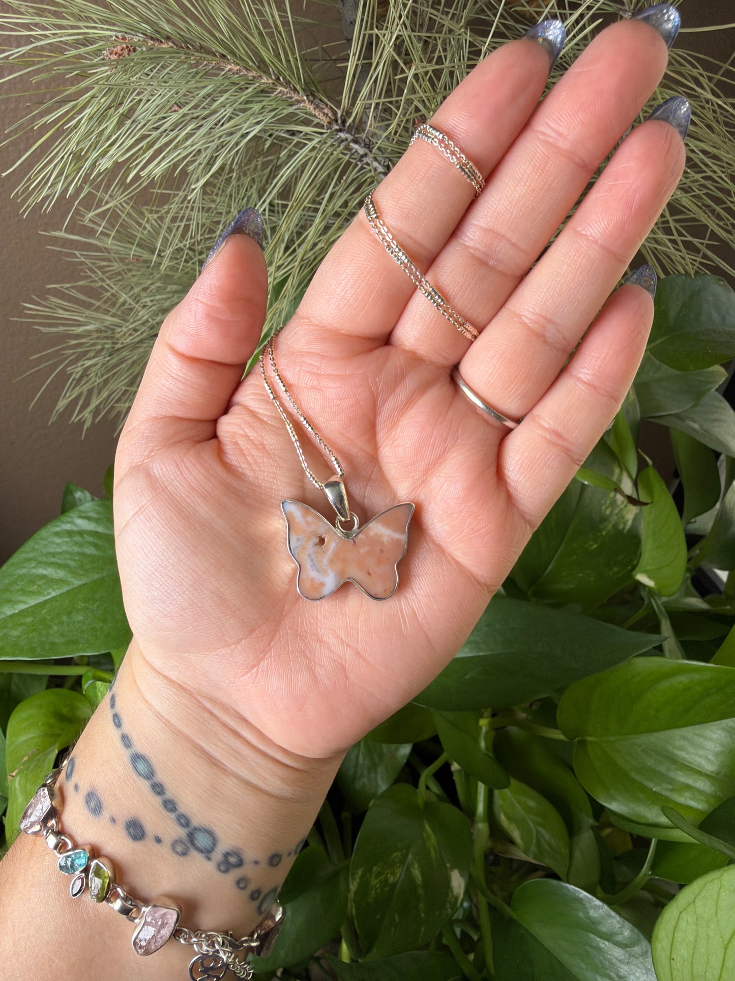 Pink Carnelian Butterfly Necklace
