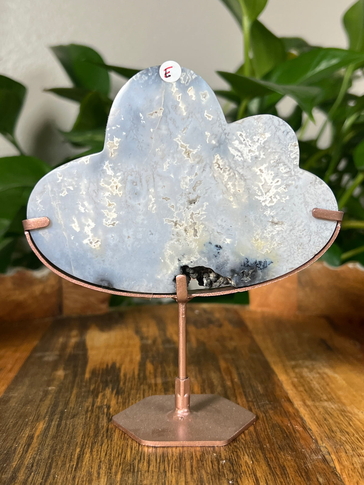Blue Plume Agate On Metal Stand Clouds