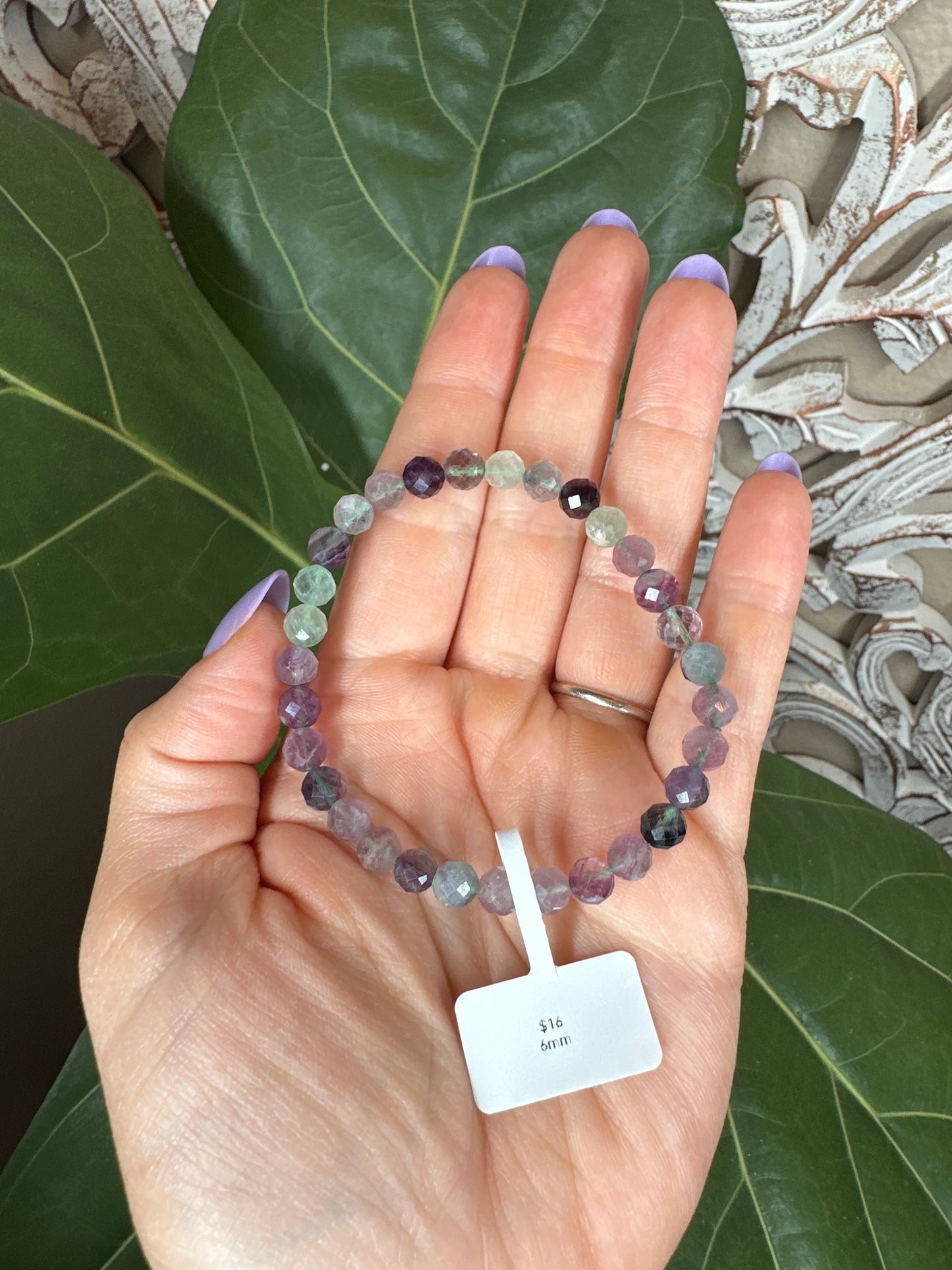 Faceted Fluorite Beaded Bracelet (6mm)