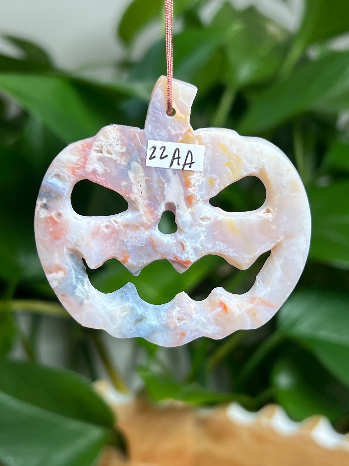 Rainbow Plume Agate Ornament Pumpkin: AA