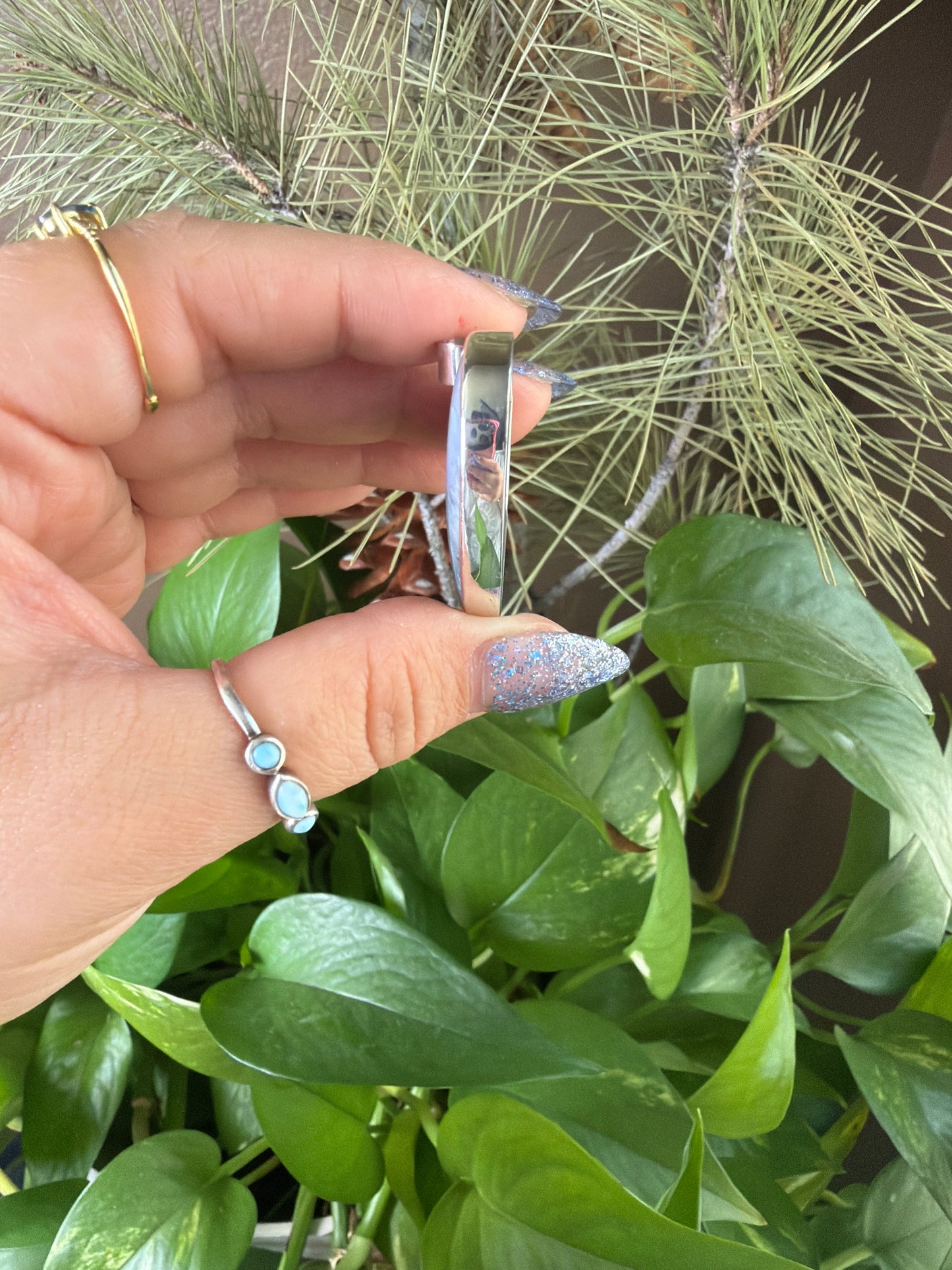 Blue Plume Agate Heart Necklace