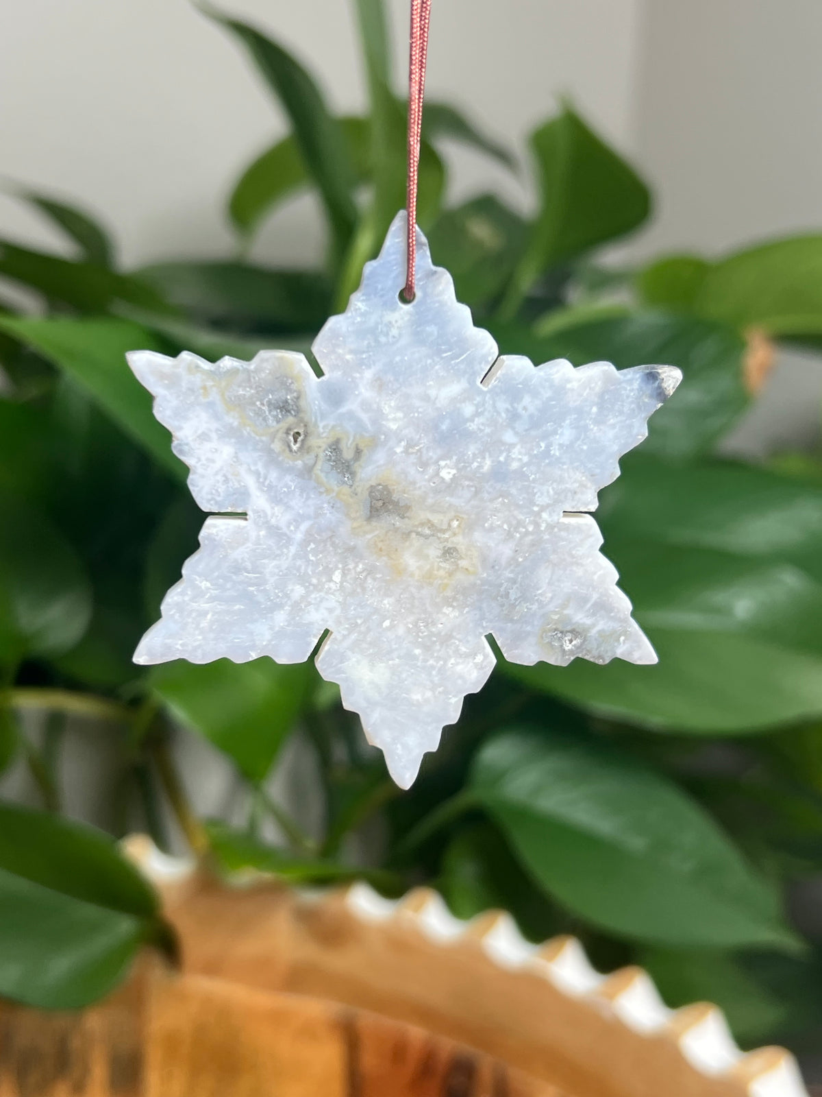 Blue Plume Agate Ornament Snowflake: L
