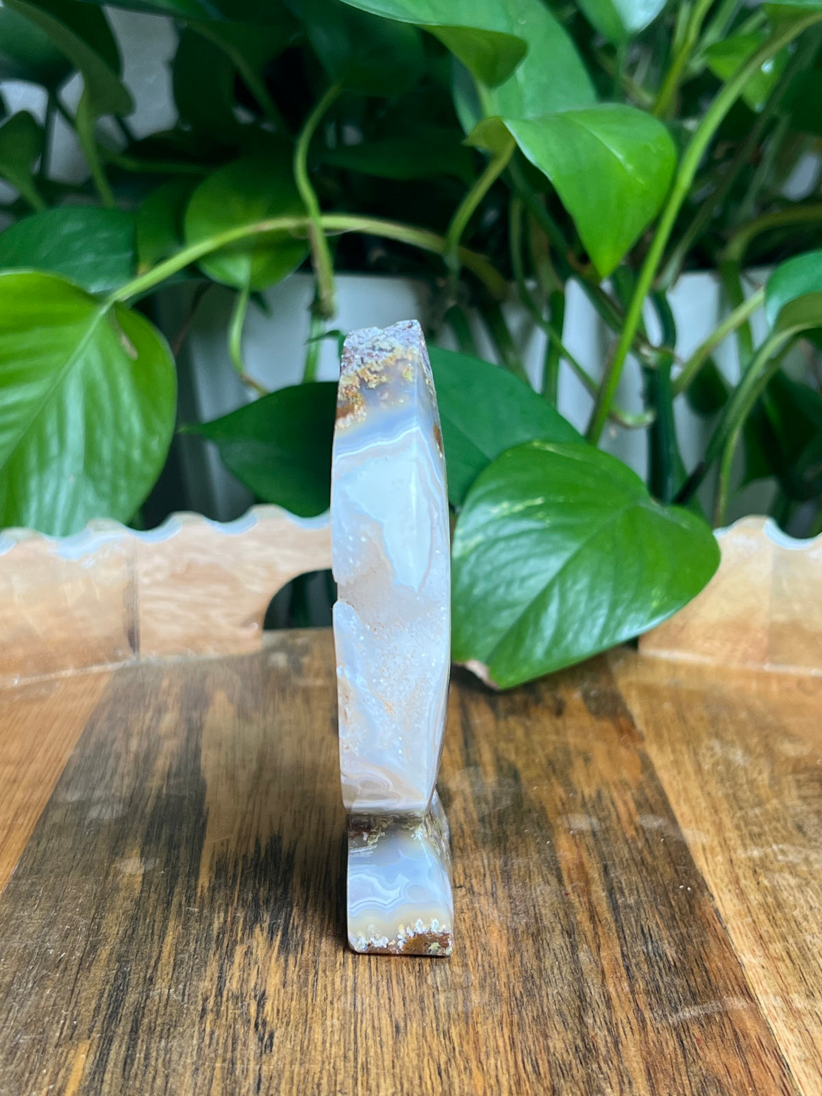 Scenic Moss Agate Self-Standing Moon: PS