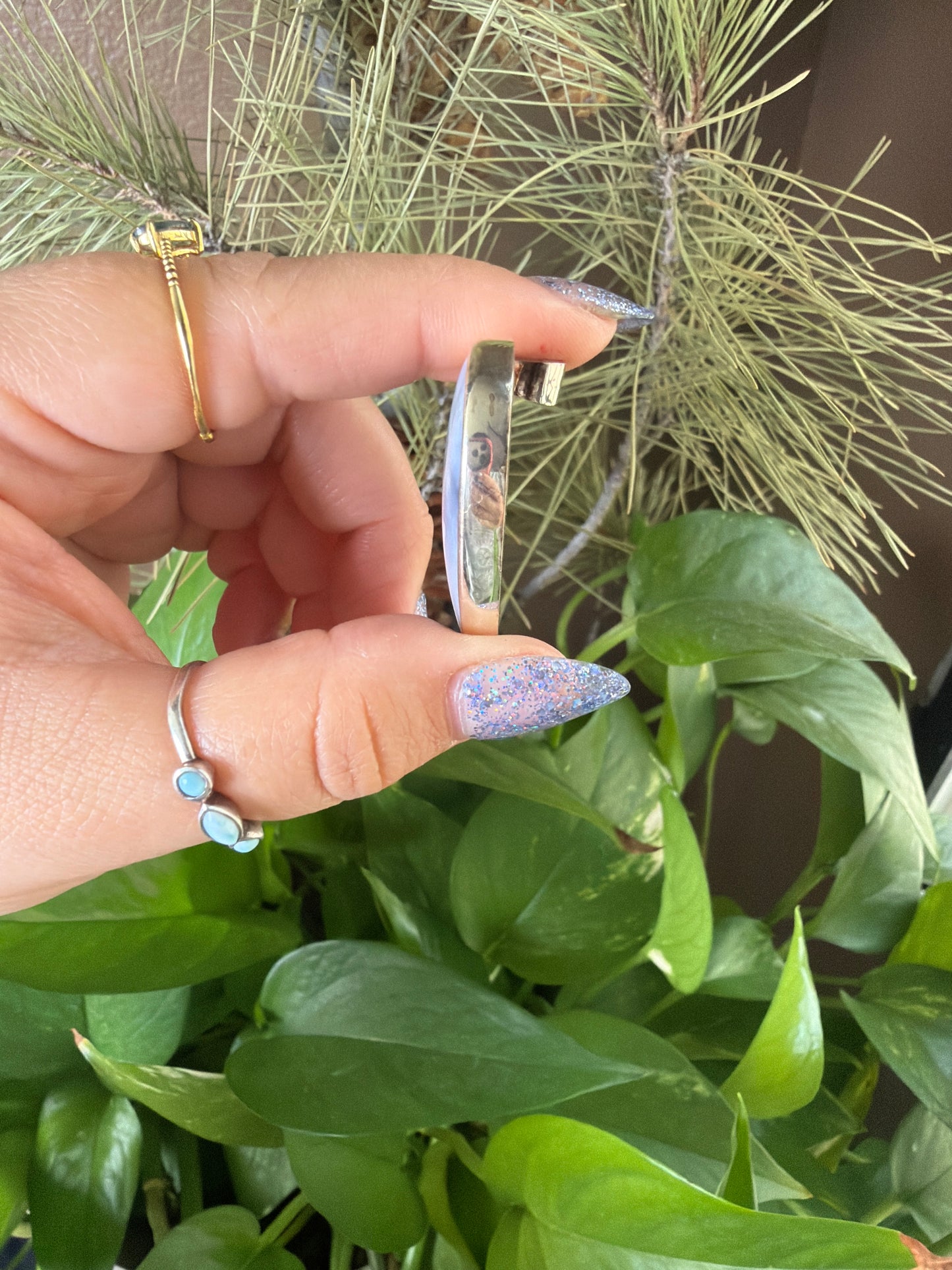 Blue Plume Agate Heart Necklace