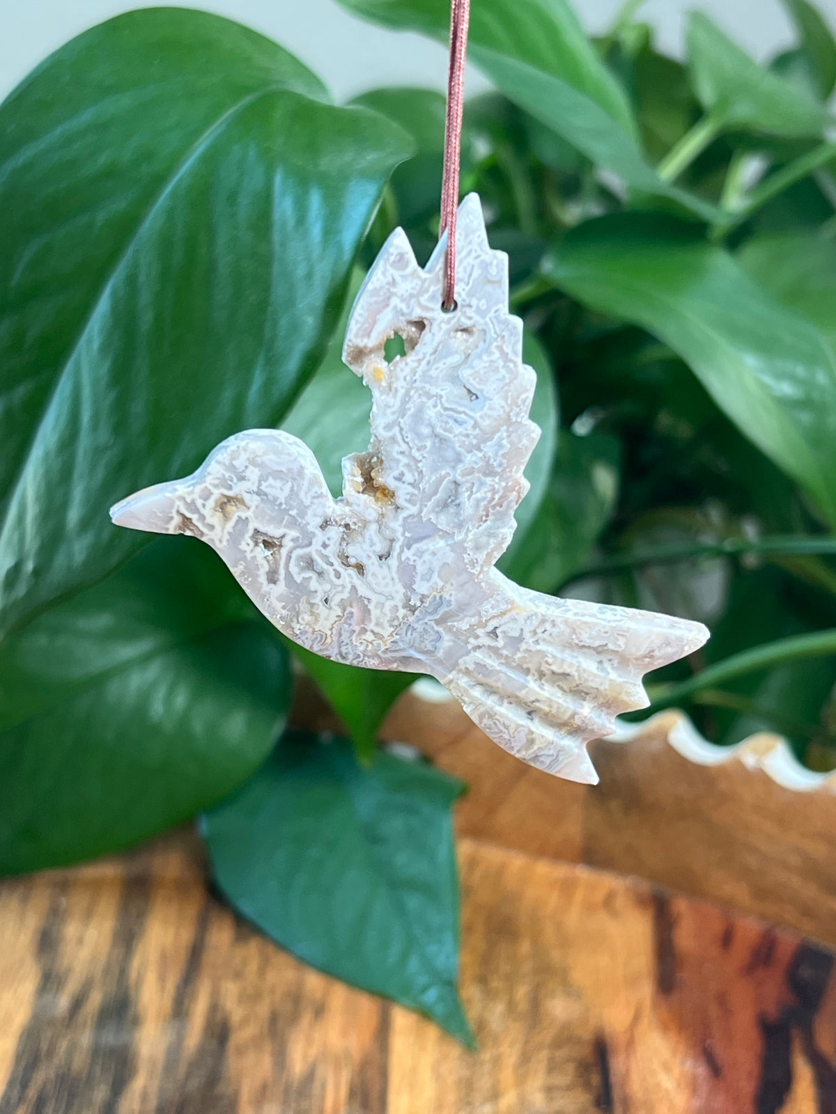 Sumatra Plume Agate Hummingbird Ornaments