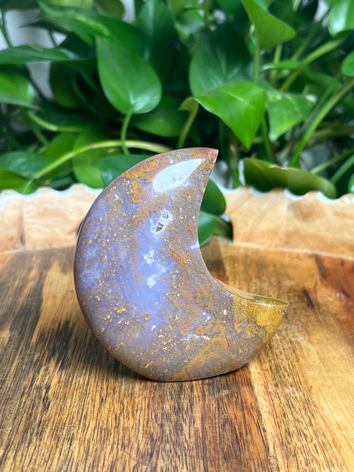Purple Chalcedony In Gold Self-Standing Moon: NA