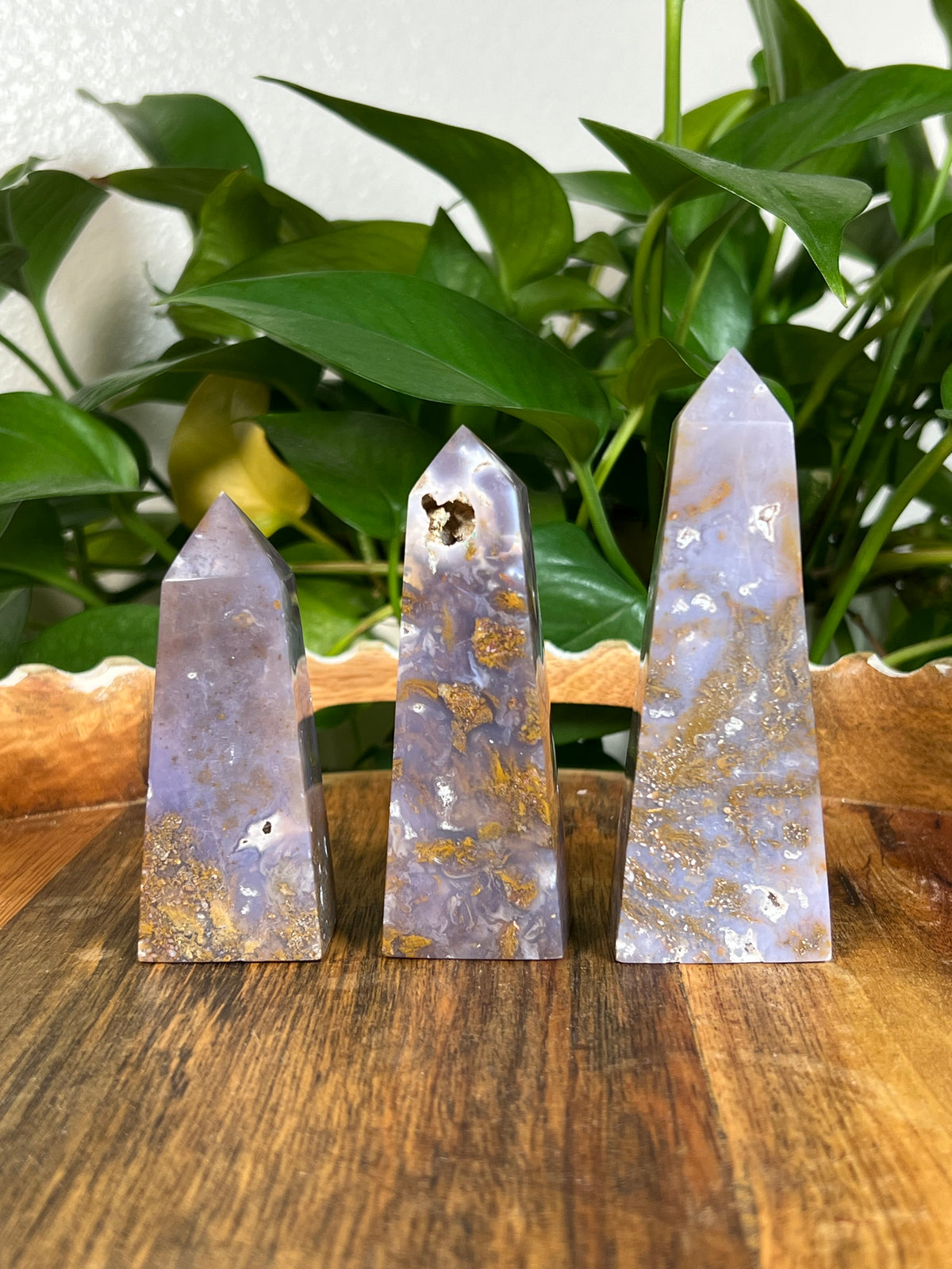 Purple Chalcedony In Gold Towers