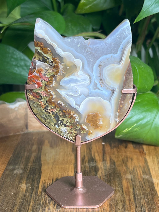 Scenic Moss Agate Cat Head