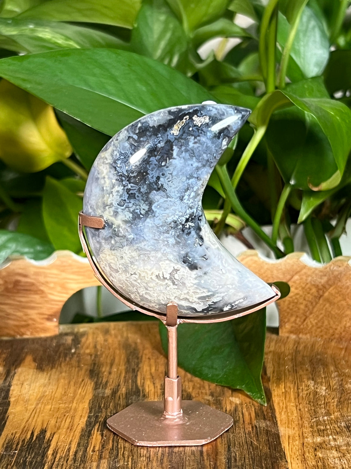 Blue Plume Agate Mini Puffy Moons
