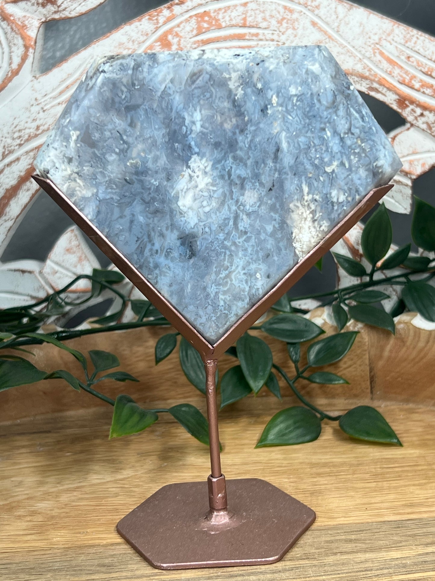 Blue Grey Lace Agate Diamond