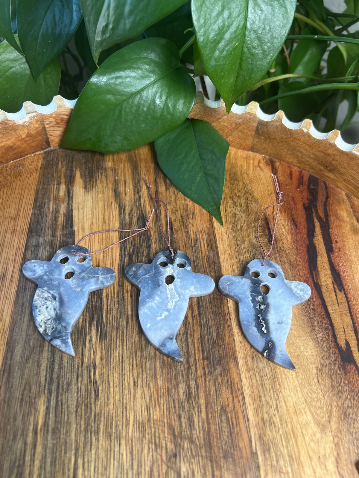 Blue Plume Agate Ghost Ornaments