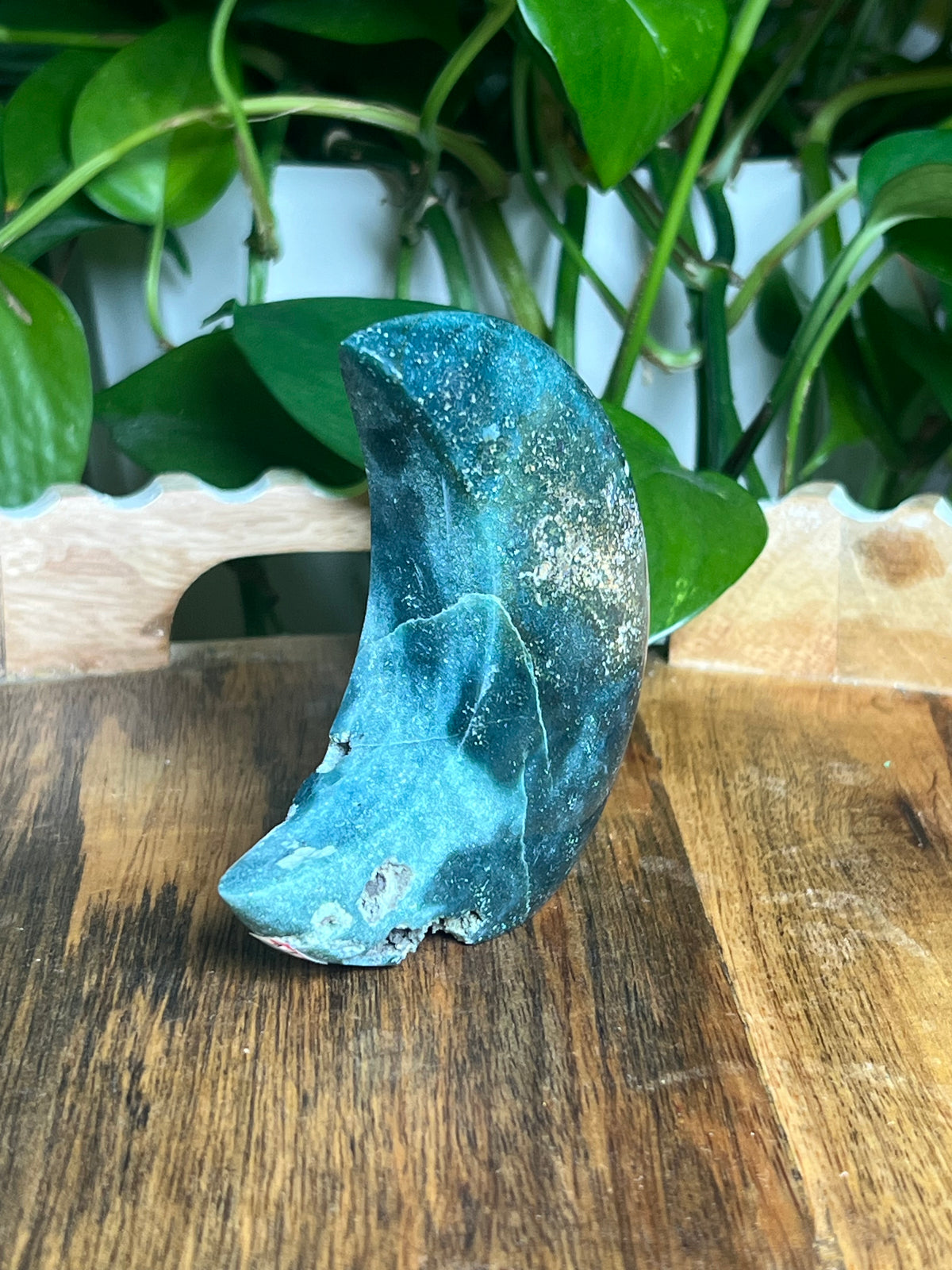 Blue Green Jasper Self-Standing Moon: BE
