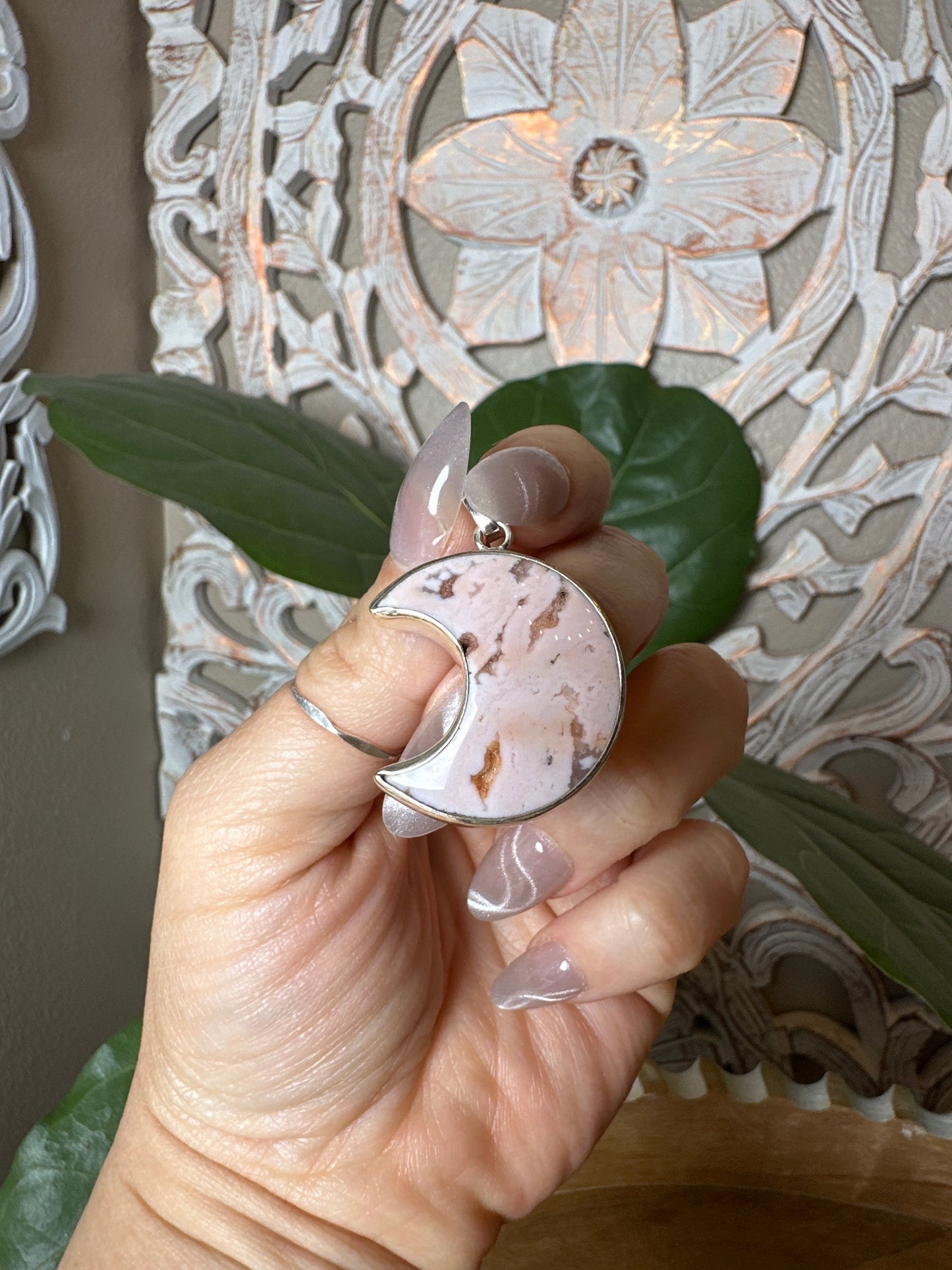 Pink Carnelian Moon Pendant