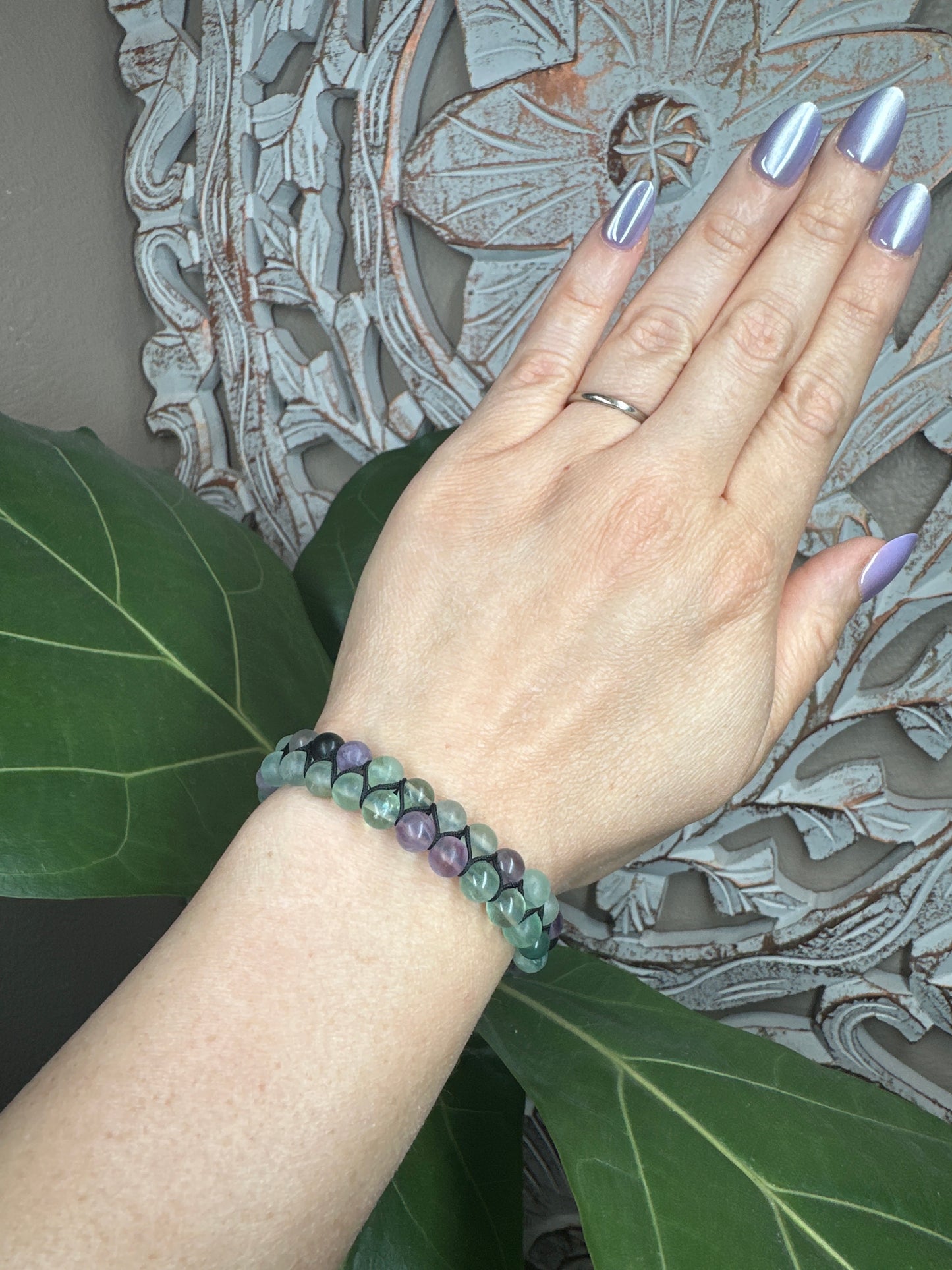 Two Row Adjustable Fluorite Beaded Bracelet (6mm)