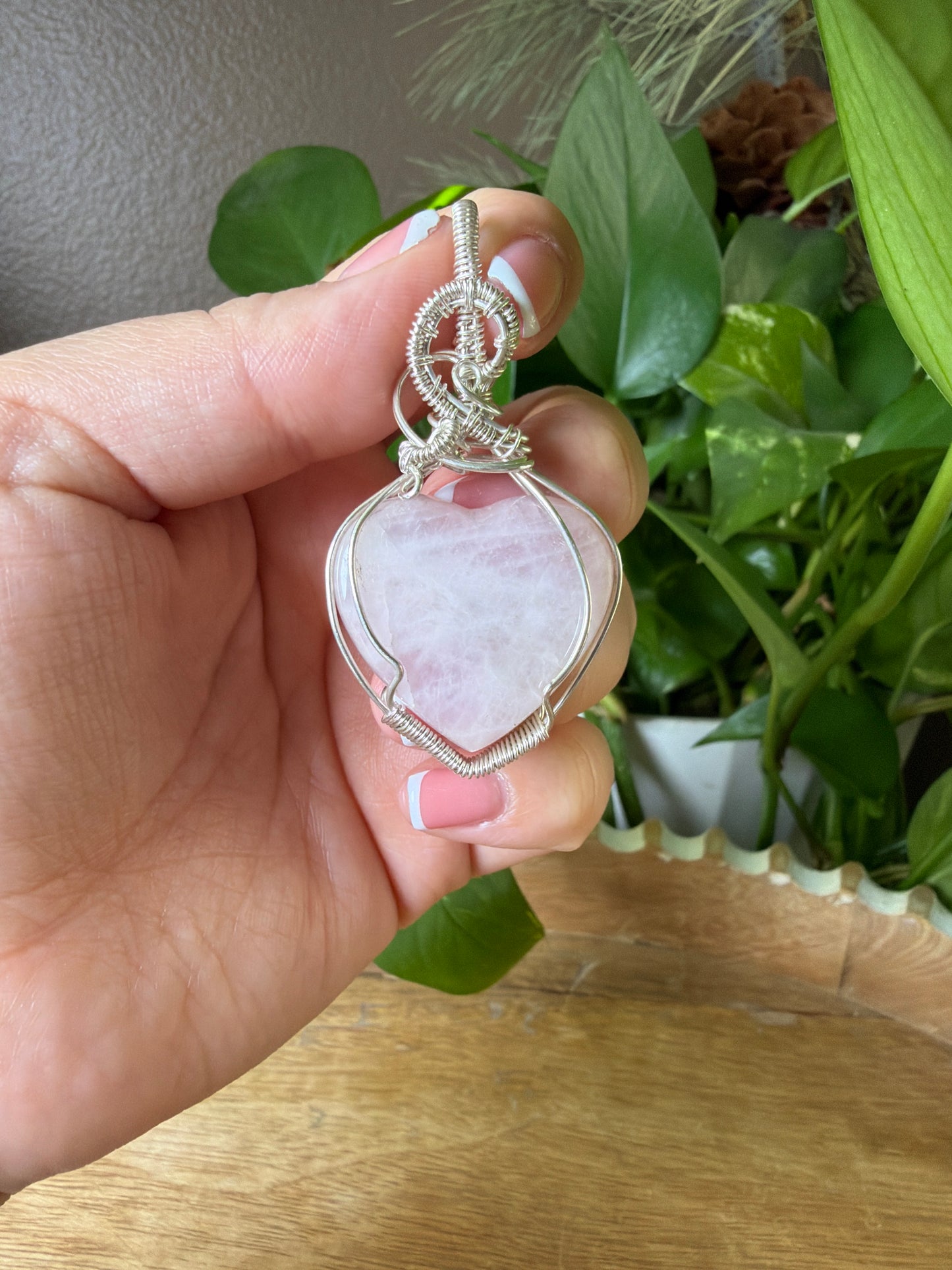 Rose Quartz Heart Wire Wrapped Necklace
