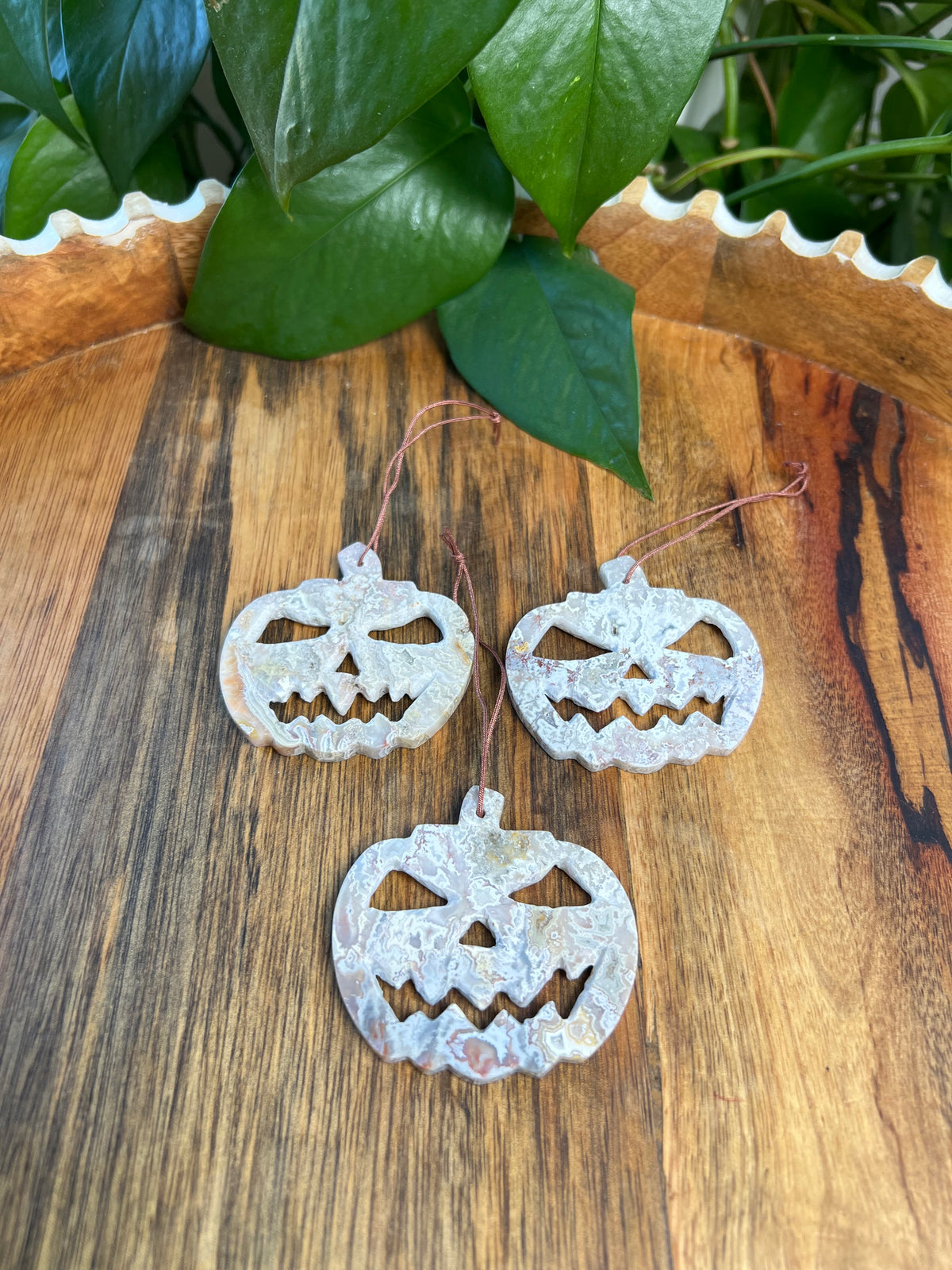 Sumatra Plume Agate Jack-O-Lantern Ornaments