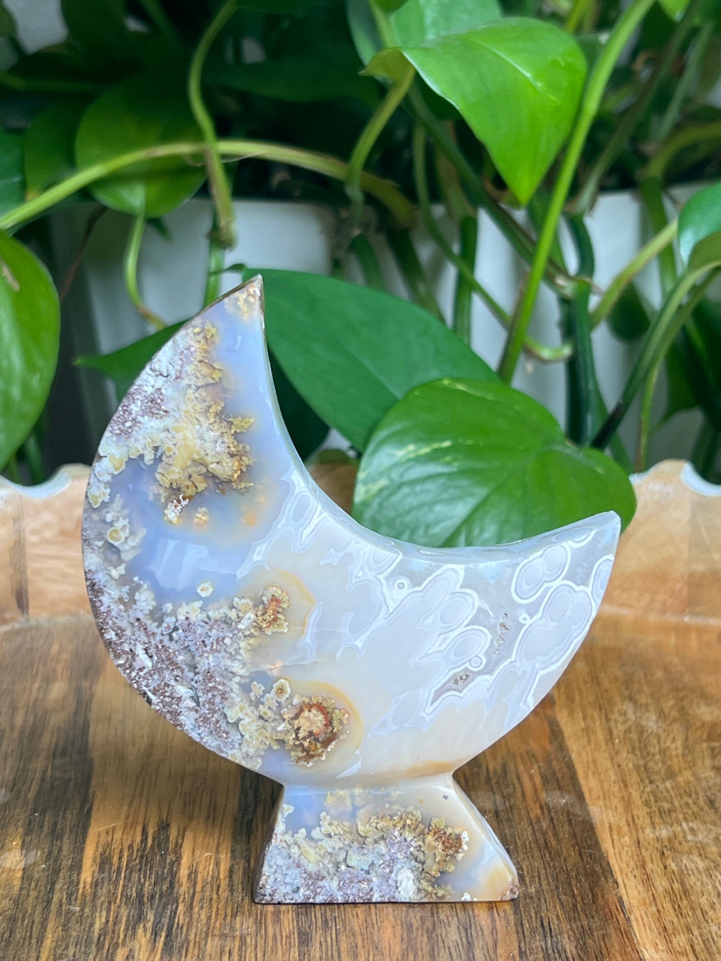 Scenic Moss Agate Self-Standing Moon: AD