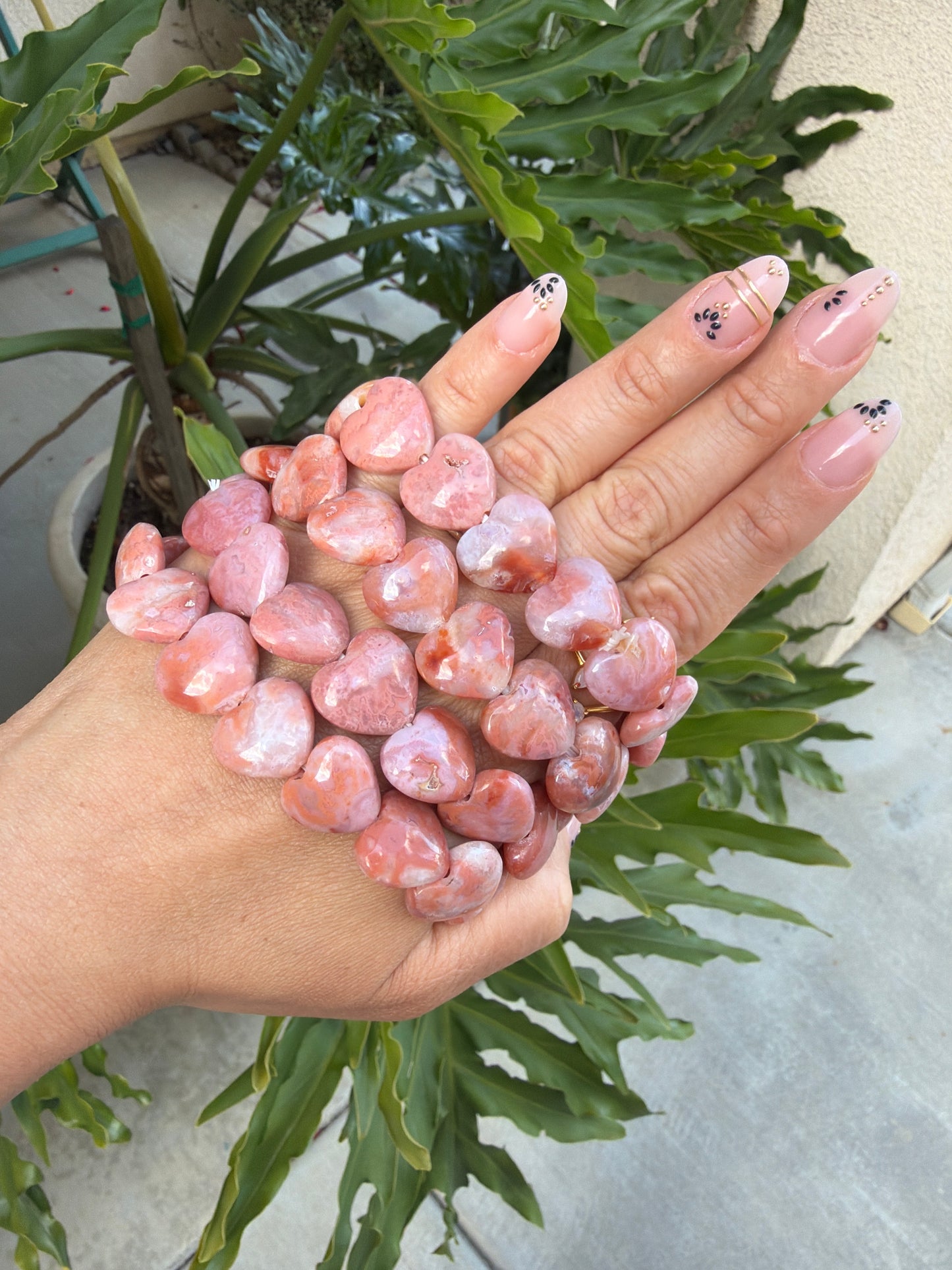 Pink Carnelian Heart Beaded Bracelet ( 17mm)
