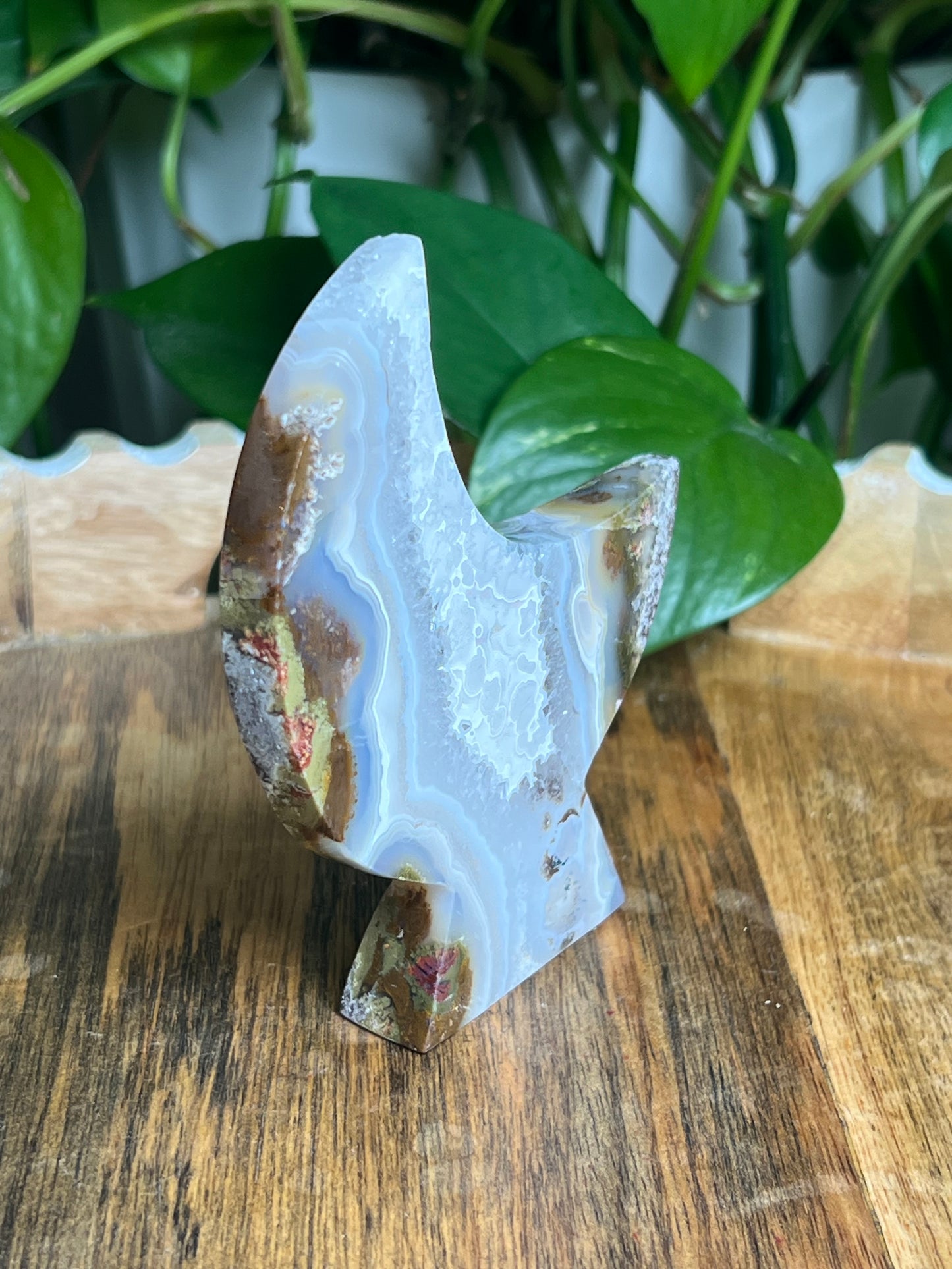 Scenic Moss Agate Self-Standing Moon: AM