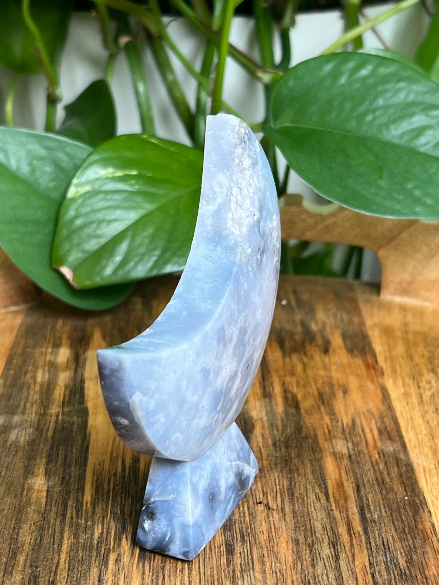 Blue Plume Agate Self-Standing Moon: CG