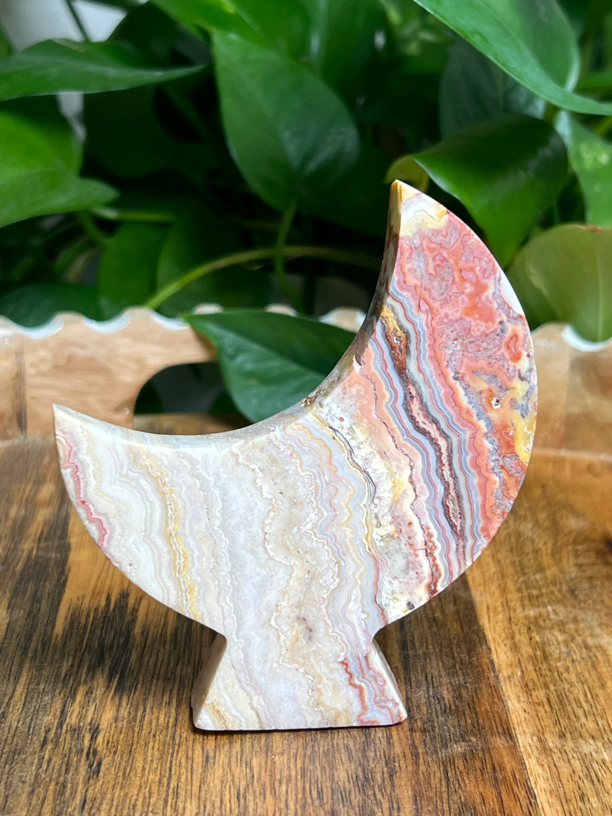 Crazy Lace Agate Self Standing Moon: NX