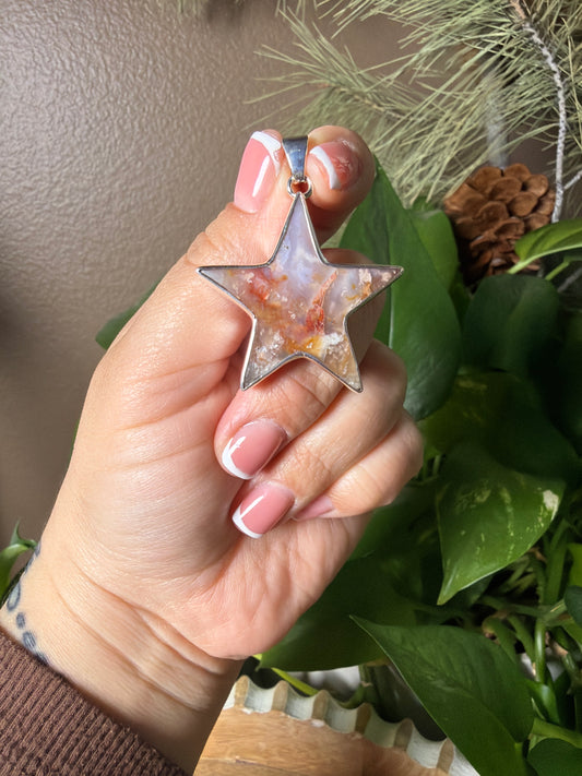 Rainbow Plume Agate Star Pendant