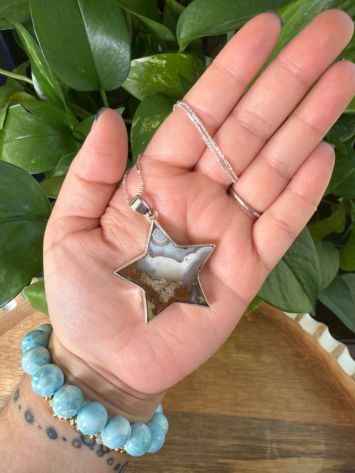 Scenic Moss Agate Star Pendant