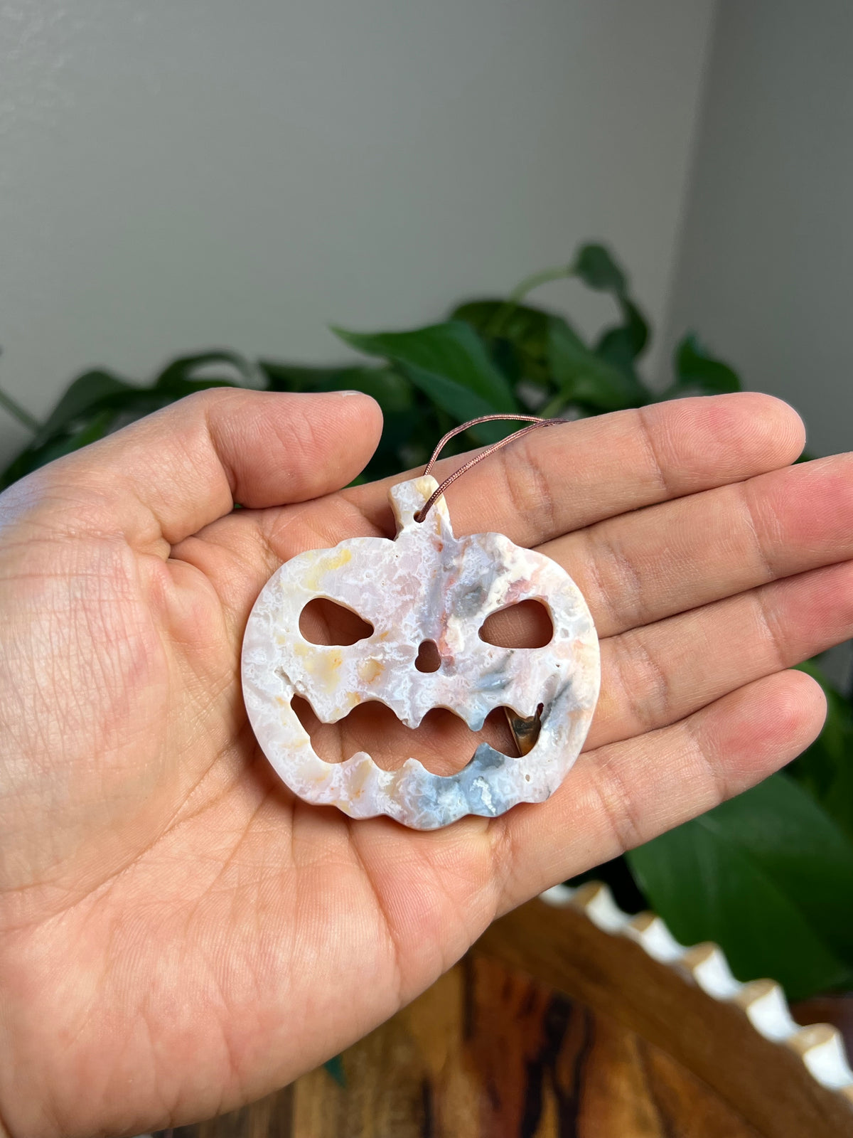 Rainbow Plume Agate Jack-O-Lantern Ornaments