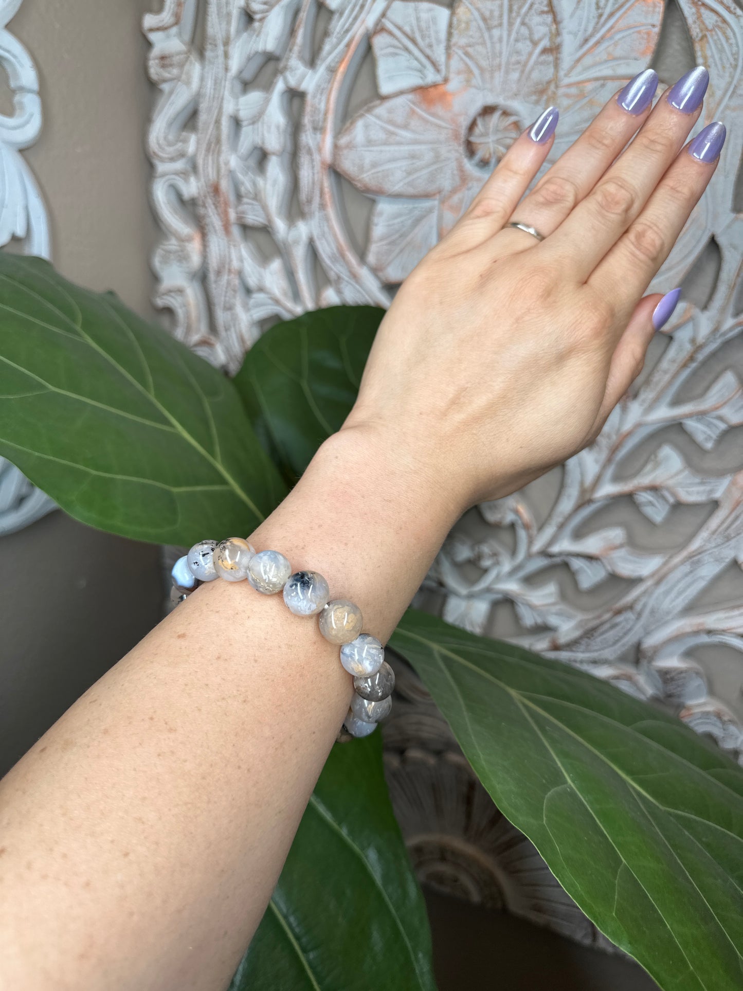 Dendritic Tiger Agate Beaded Bracelet (12mm)
