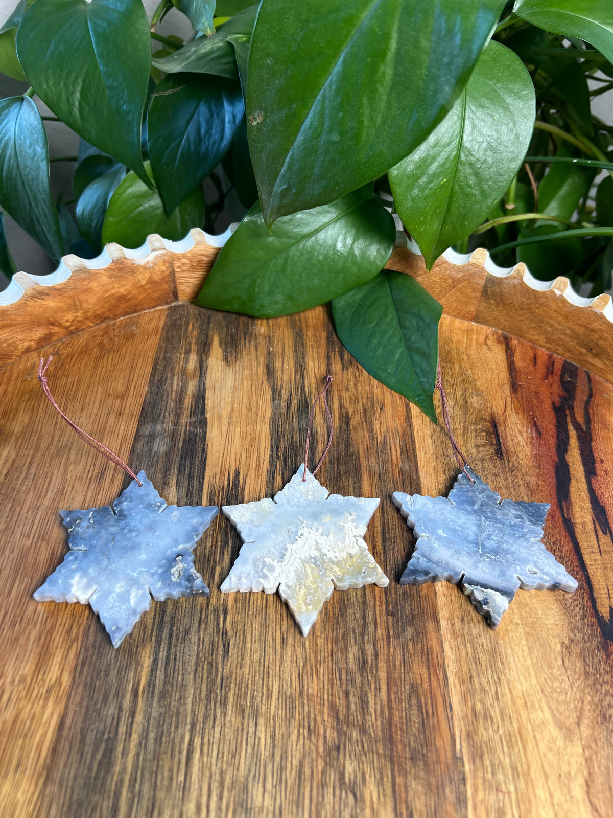 Blue Plume Agate Snowflake Ornaments